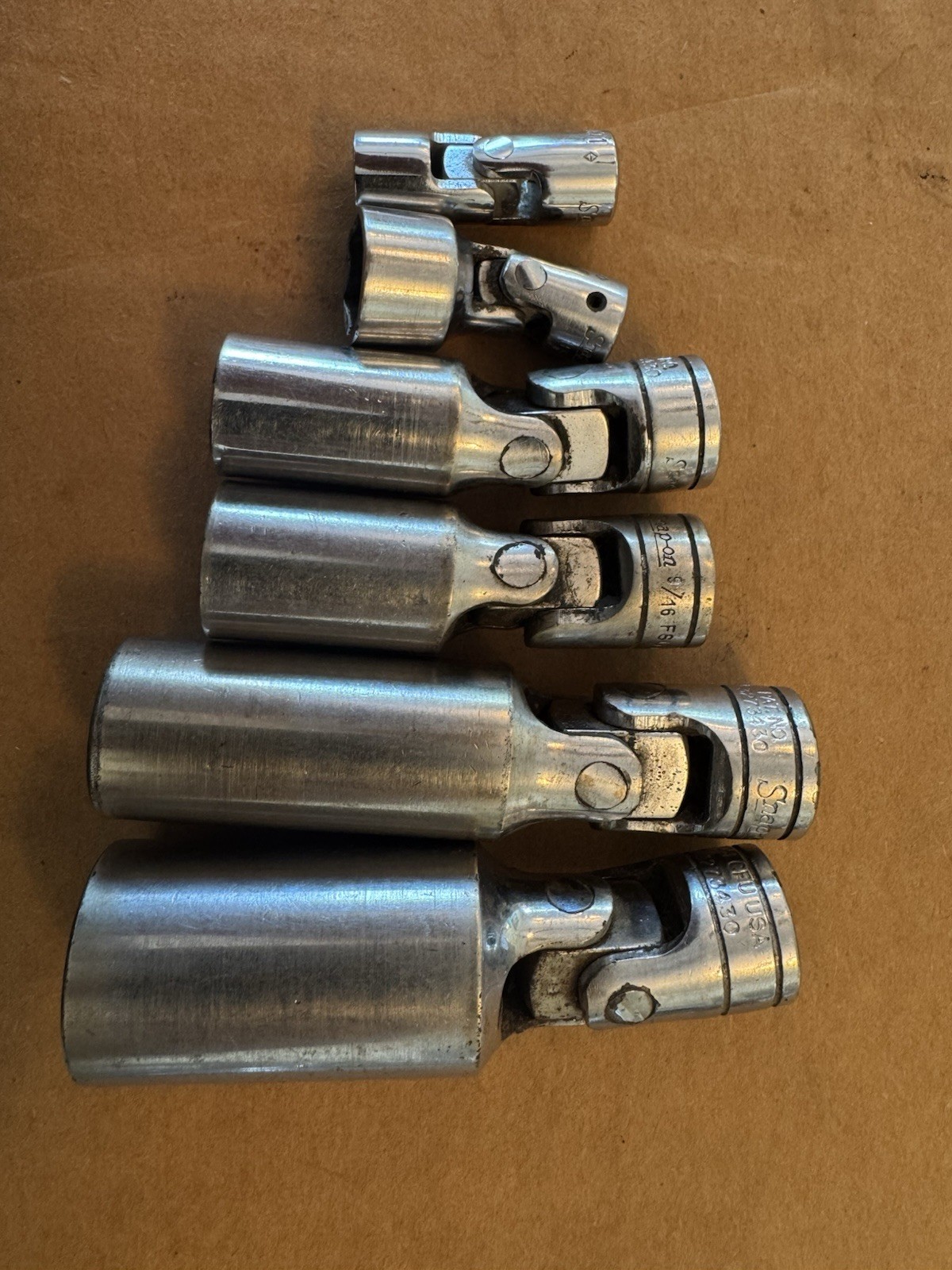 Vintage Snap-on USA Universal Swivel Sockets Lot FSU FSU16 S9704 TM 5/16-13/16