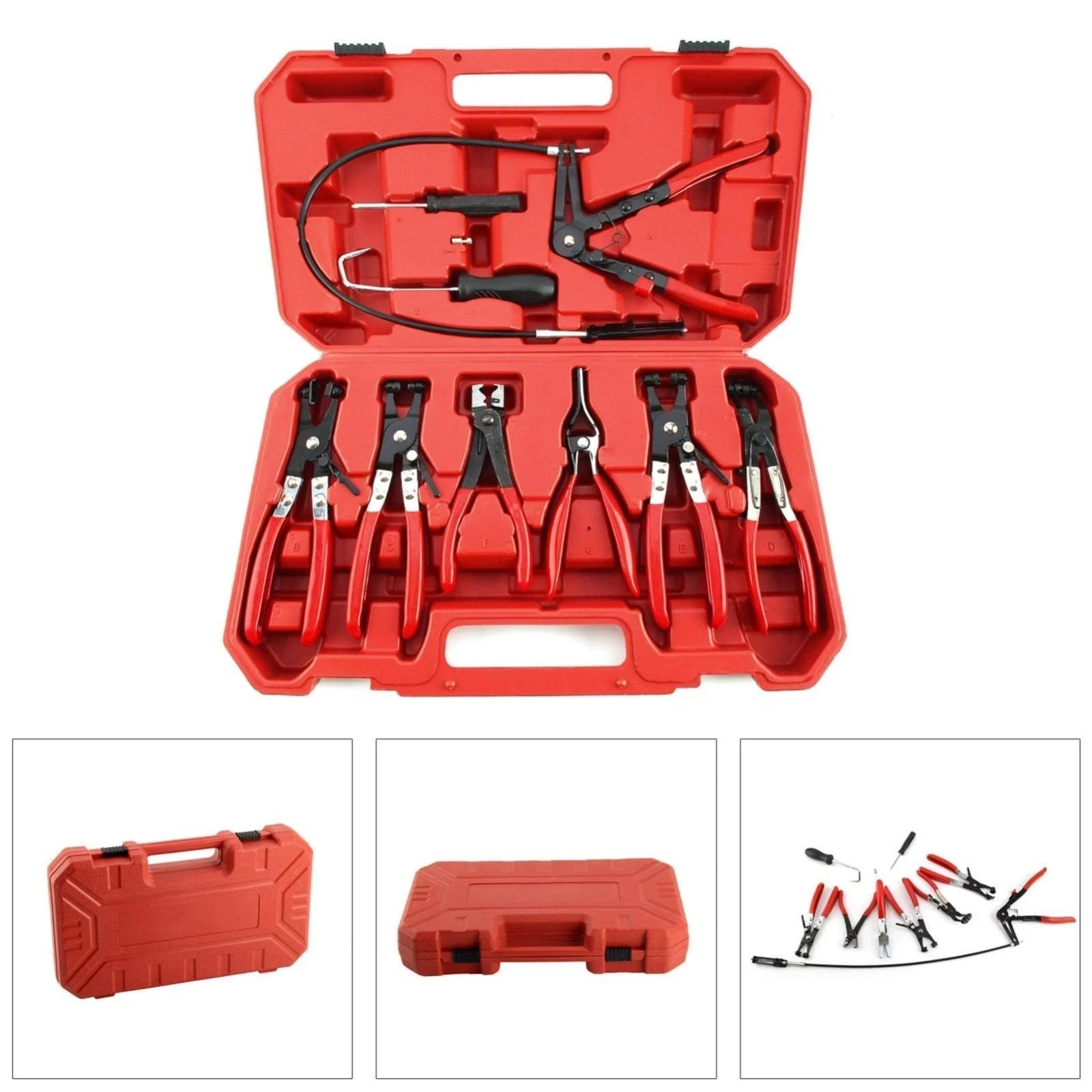 Automotive Flexible Hose Clamp Clip Pliers Set Swivel Jaw Flat Angled Band Tool