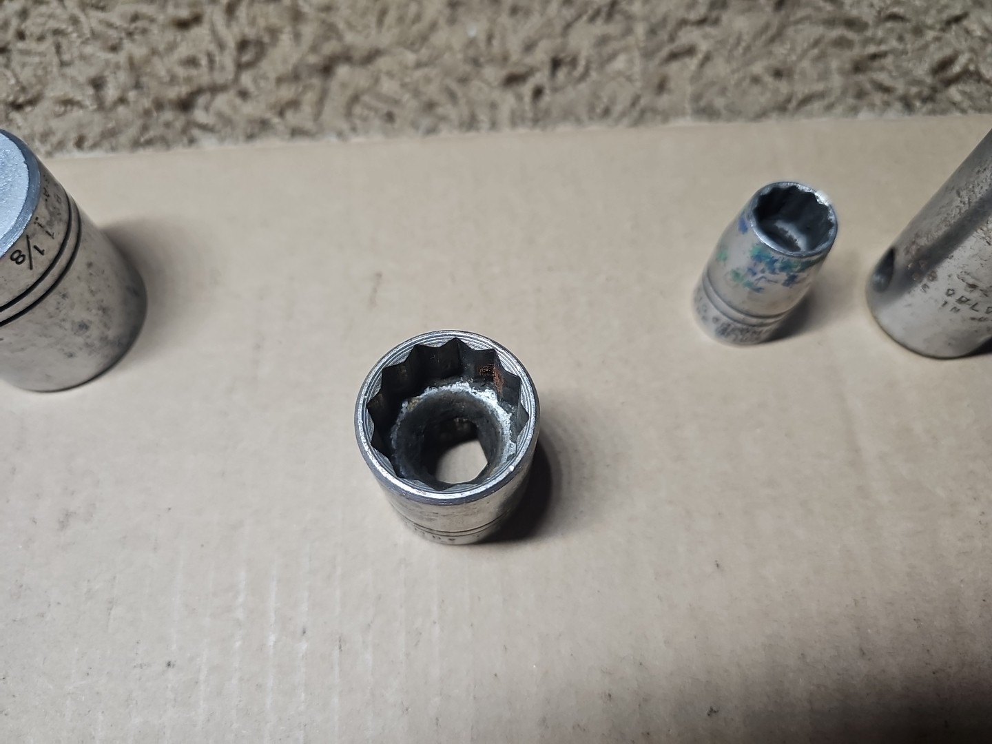 Lot of 7 Vintage Plvmb Plomb Sockets 7/8, 1-1/16, 1-1/8, 1/2