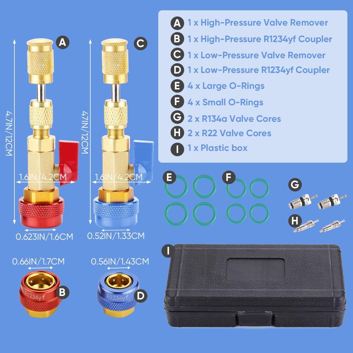 Professional Valves Core Remover Tool set for R134a R1234yf R22 Car Systems
