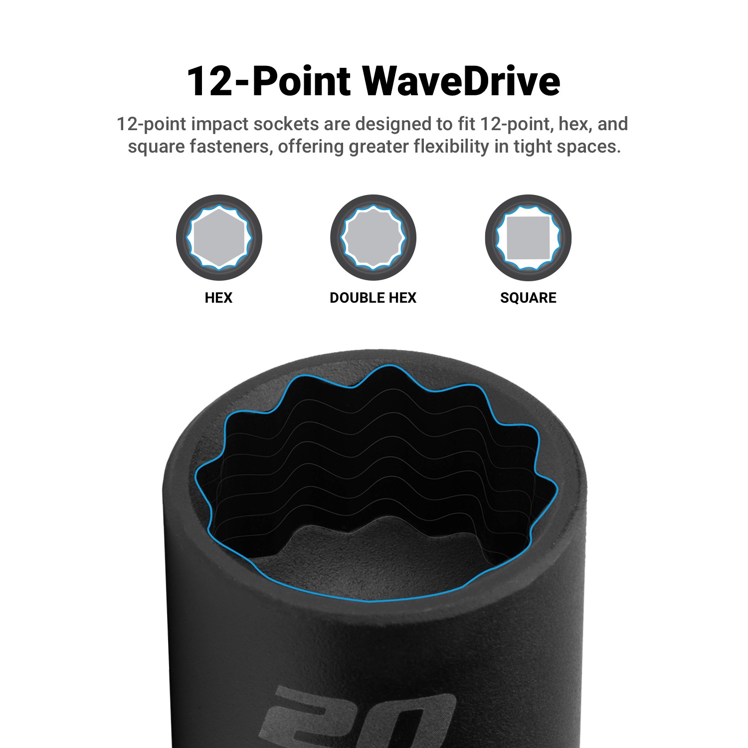 Capri Tools Deep Impact Socket, 3/8 in. Drive, 12-Point, Metric 8 to 24 mm