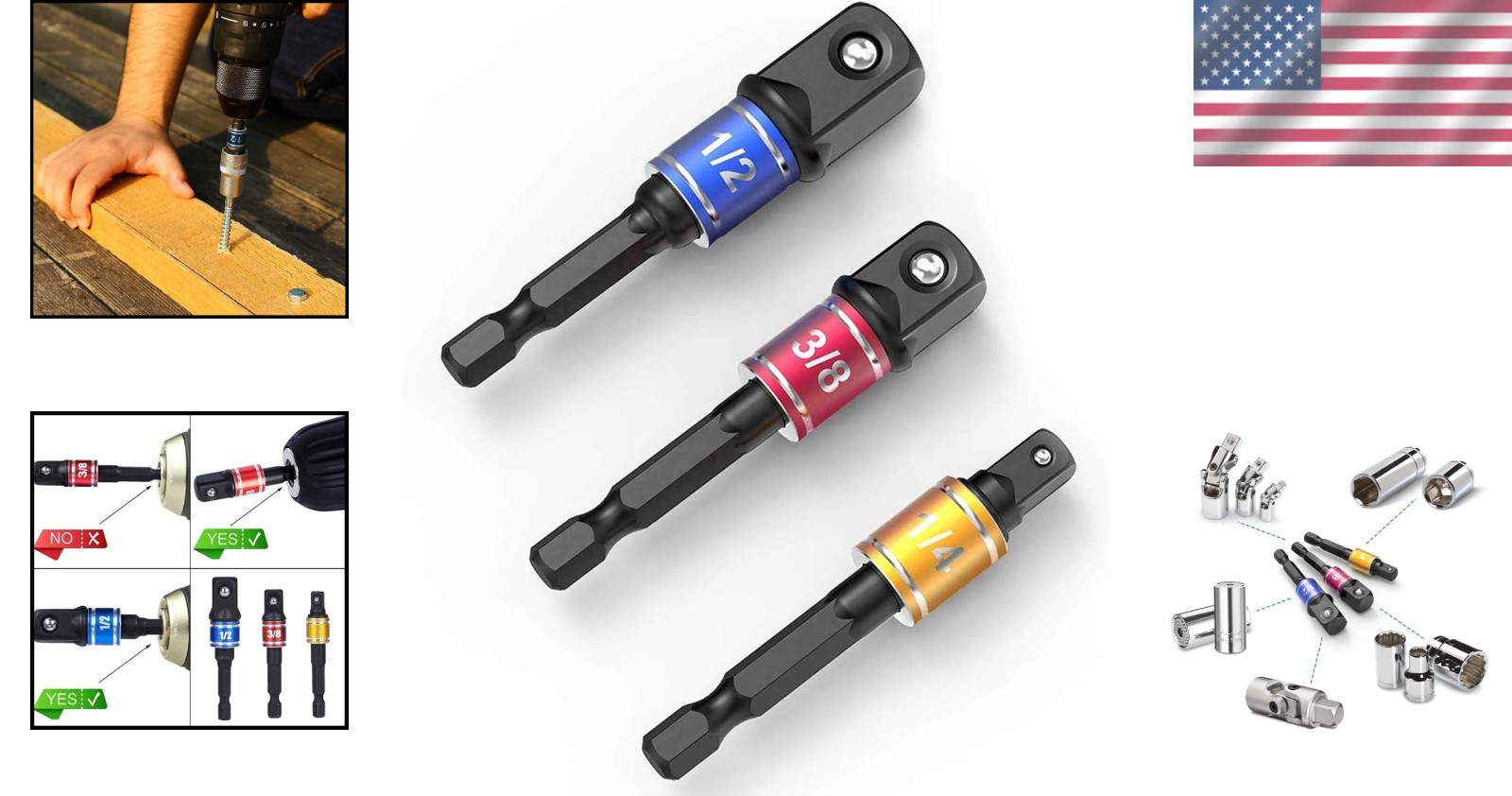 3-Piece Impact Grade Socket Adapter Set – Versatile Power Drill Converters