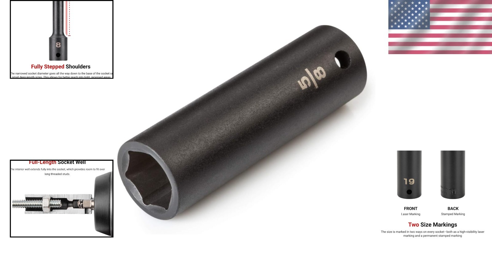 1/2 Inch Drive x 5/8 Inch Deep 6-Point Impact Socket for Ultimate Durability