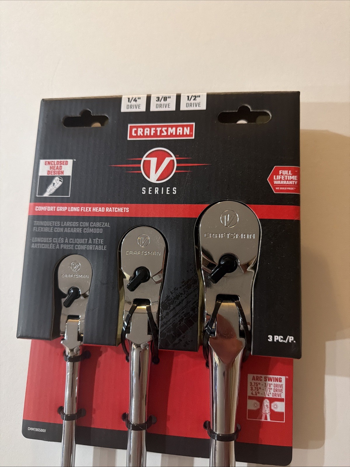 CRAFTSMAN V-Series 3 Piece Ratchet Set, Flexible Head 1/4, 3/8, 1/2 (CMMT86506V)
