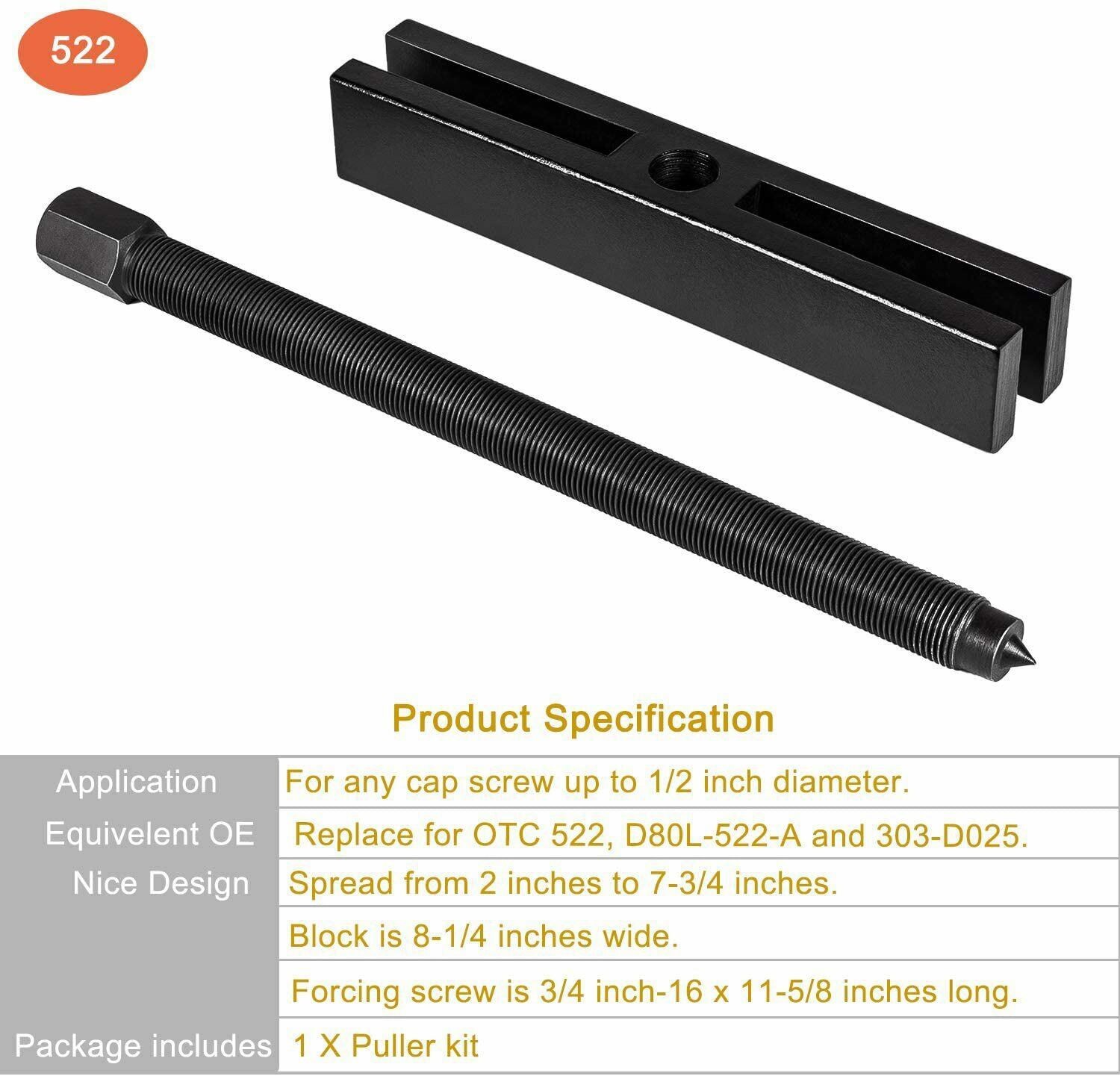 Large Gear Puller Long Pulley Remover Similar to 522 for Ford D80L-522A 303-D025