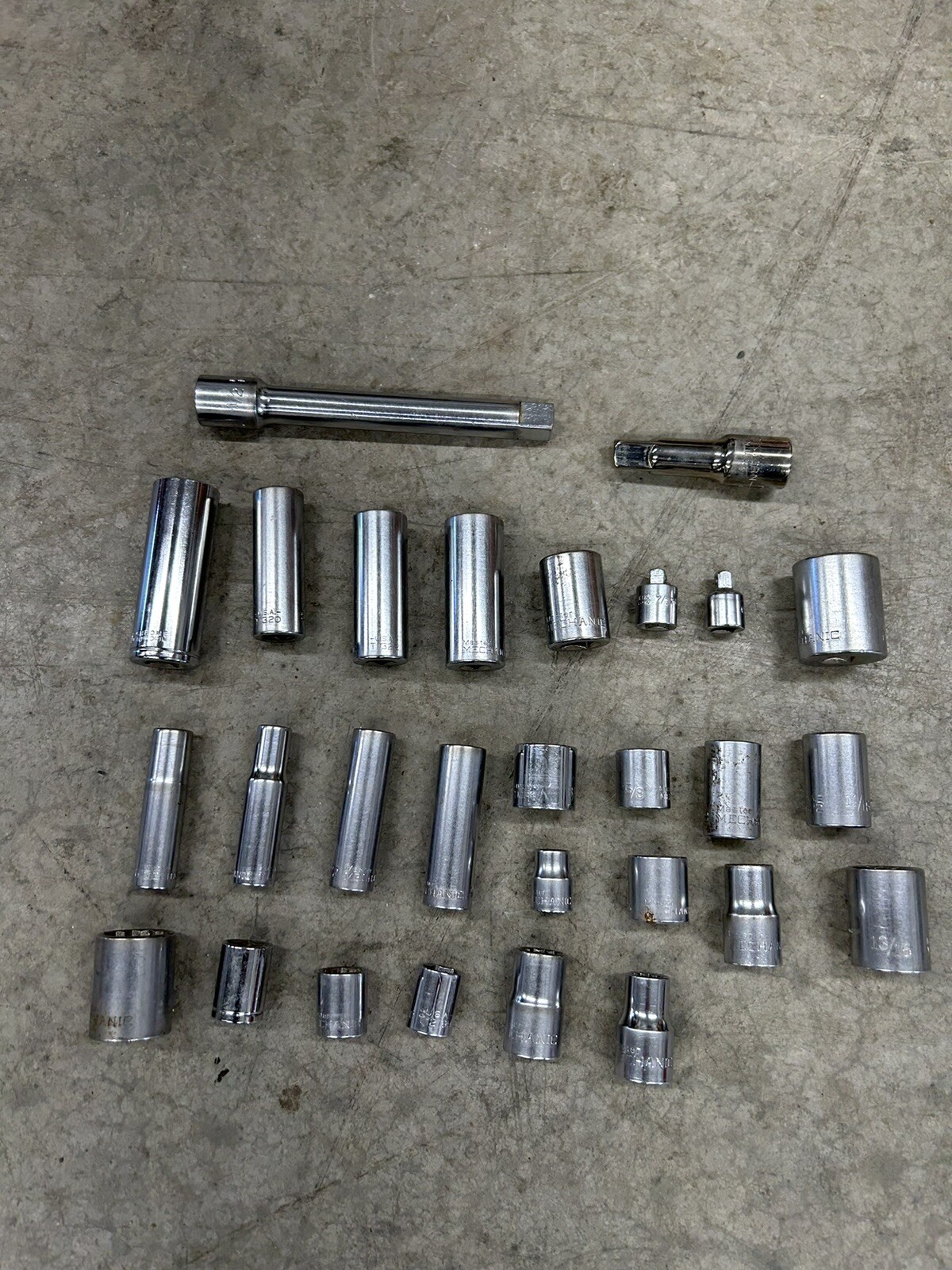 Lot Of Misc Sockets Extensions Master Mechanic Craftsman Thorsen 3/8 And 1/2 Dr