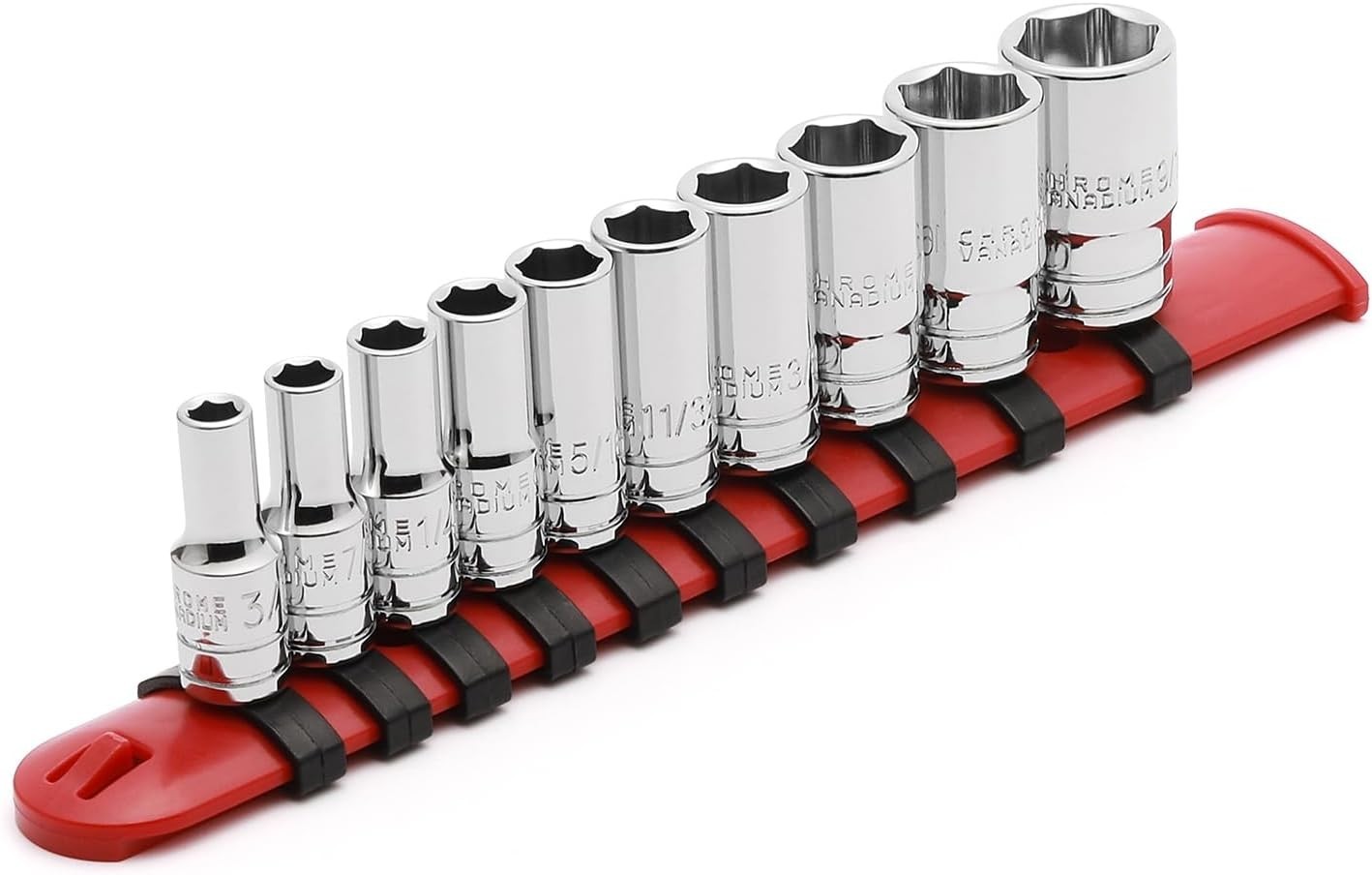 10PCS 1/4″Drive 6 Pt. Mid-Length Socket Set, SAE, 3/16″ to 9/16″, Mirror Chro…