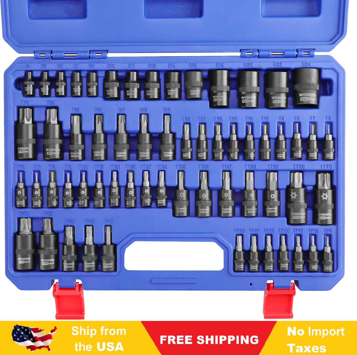 WORKPRO 60-piece Master Torx Bit Socket and External Torx Socket Set, 1/4″, 3/8″