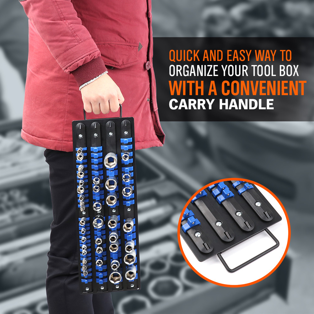 80 Socket Organizer Storage Rail Rack Holder Industrial ABS Mountable 1/4 3/81/2