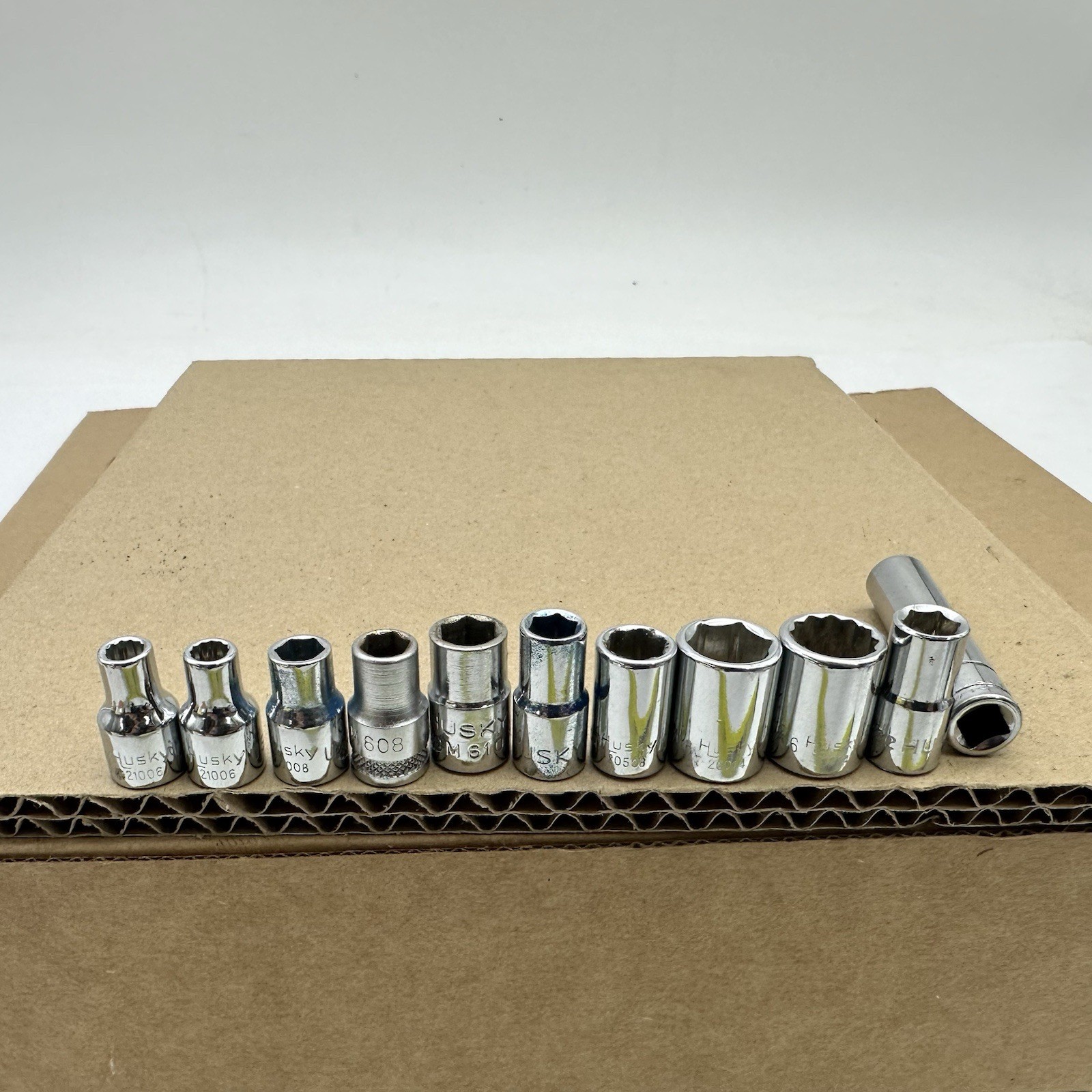 Set Lot of 11 Mixed Husky USA SAE Metric 1/4″ Drive Sockets Assorted Sizes