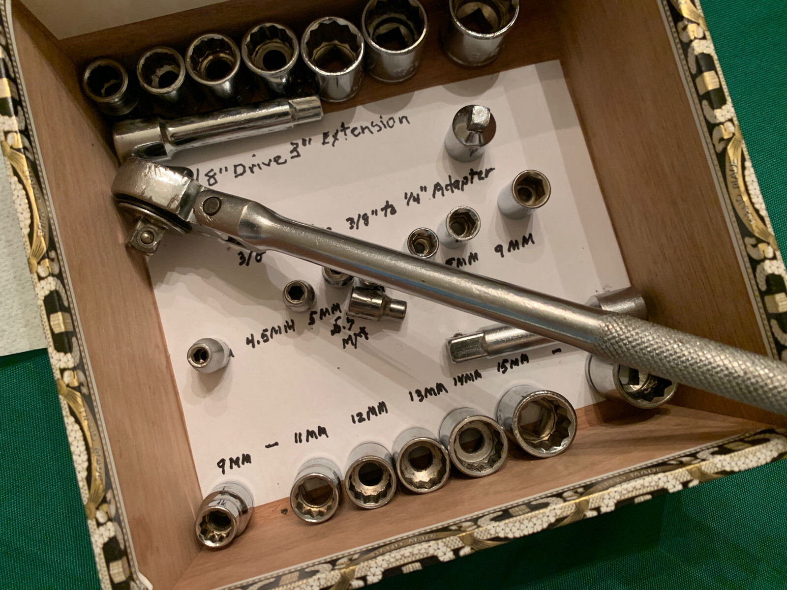 26 Pc 3/8” Drive Ratchet 6 & 12pt Shallow SAE & Metric Socket 3/8”-3/4” & 4-17mm