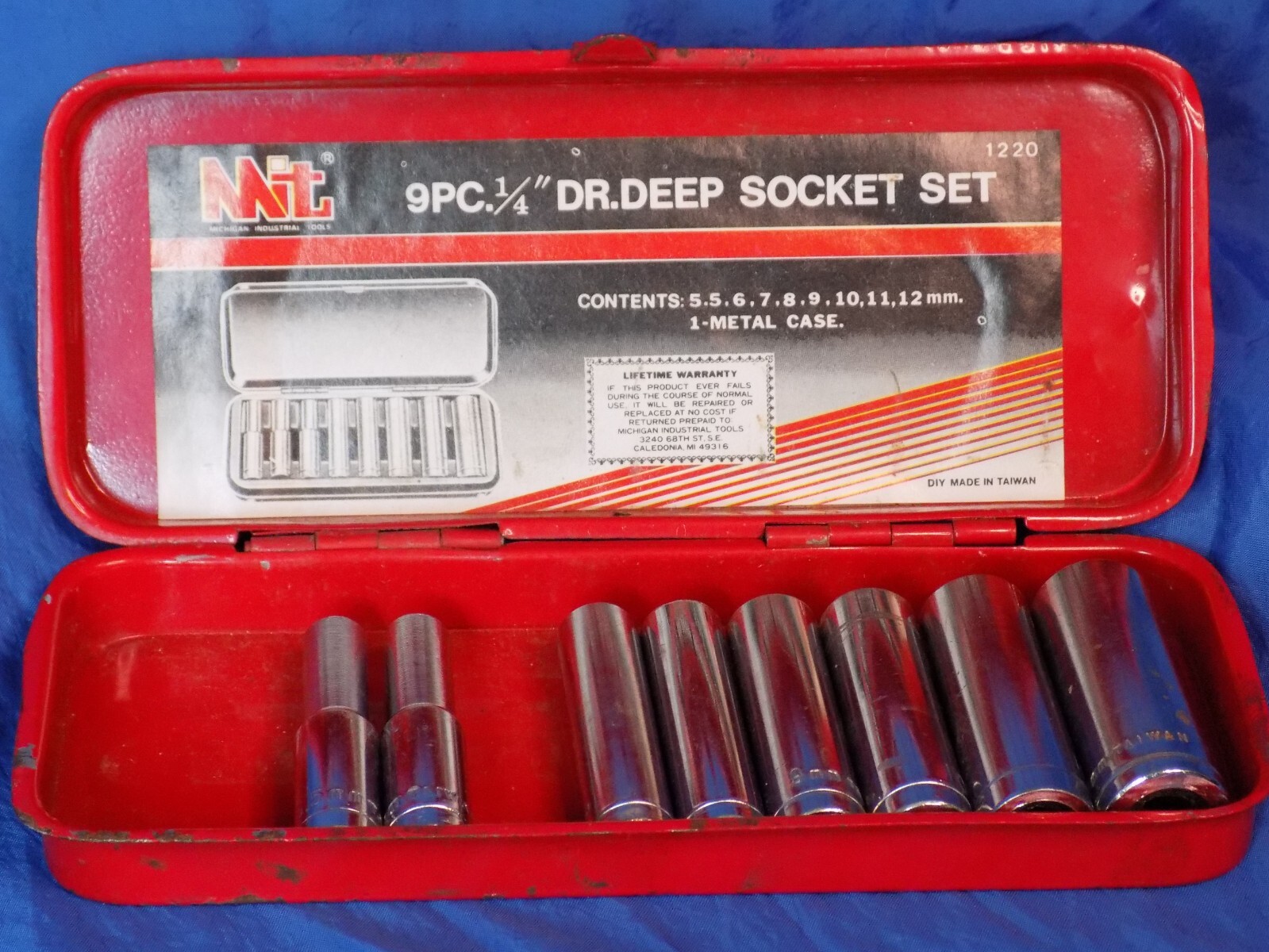 MiT 9pc 1/4 Drive Metric Deep Socket Set w/ Storage Case #1220 Taiwan Vintage