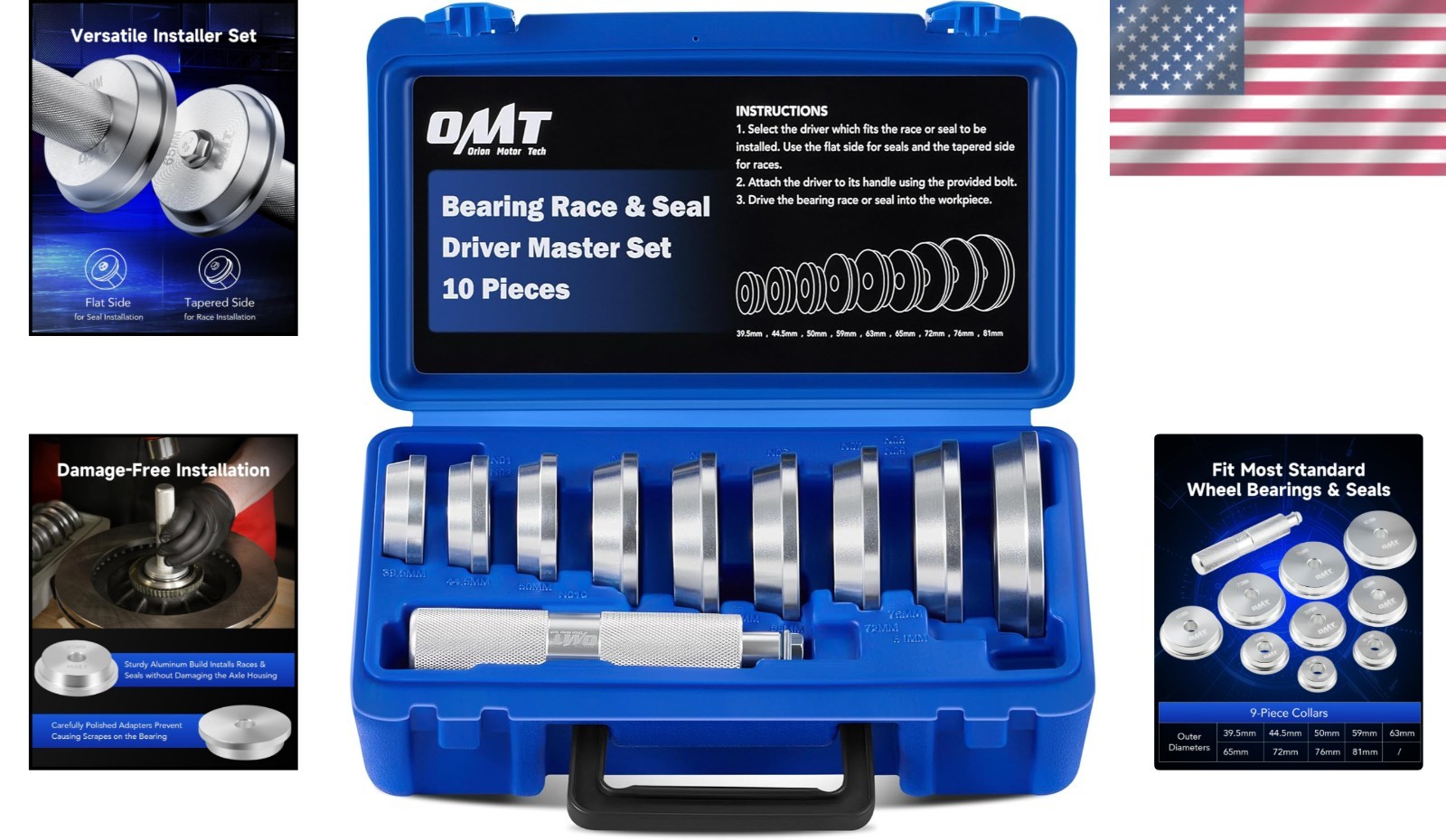 10-Piece Bearing Press Kit with 9 Adapters – Safe and Easy Bearing Installation