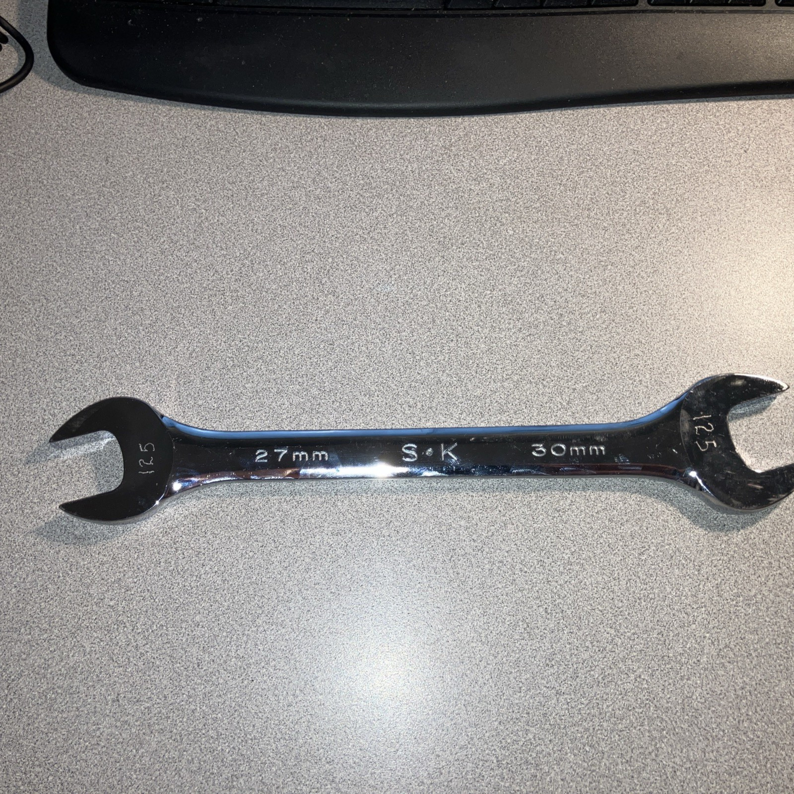 SK Tools 86527 27mm x 30mm Double Open-Ended Wrench Made In USA Engraved