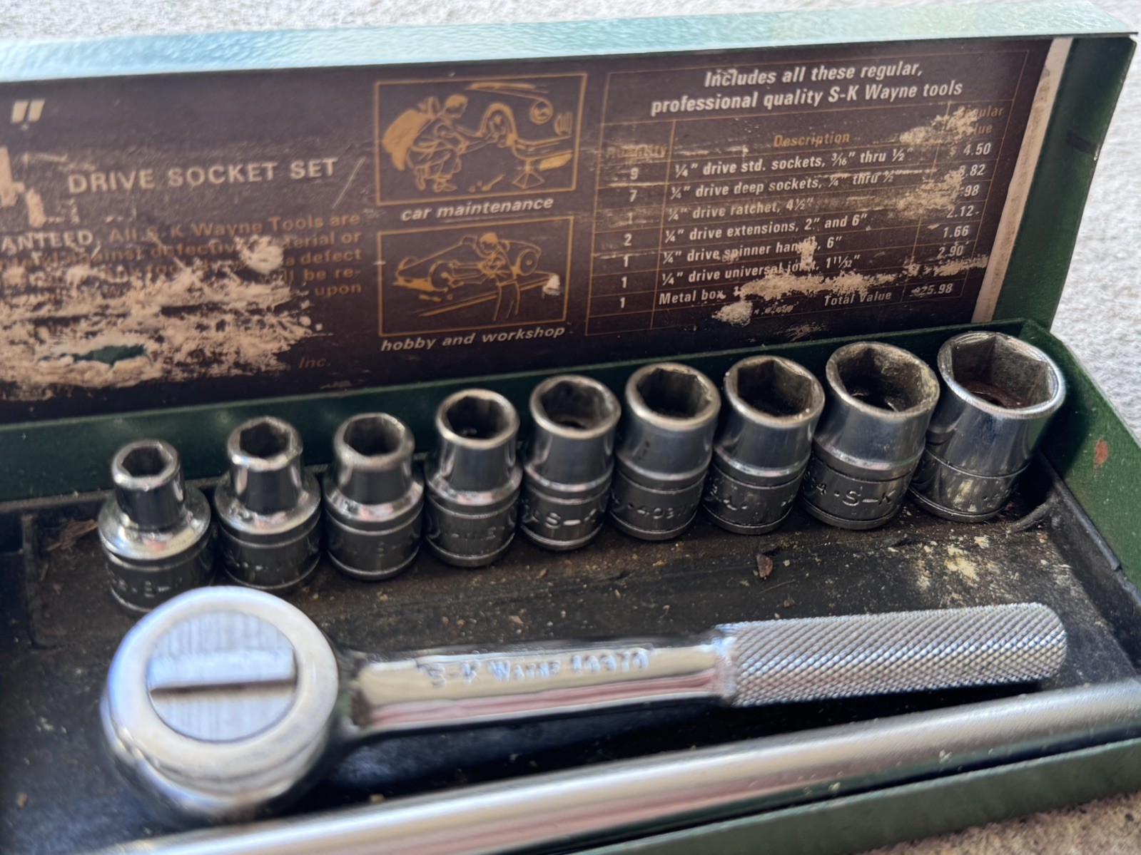 Vintage S-K Wayne Tools 1/4″ Drive Socket Set No. 4921 Deep/Shallow