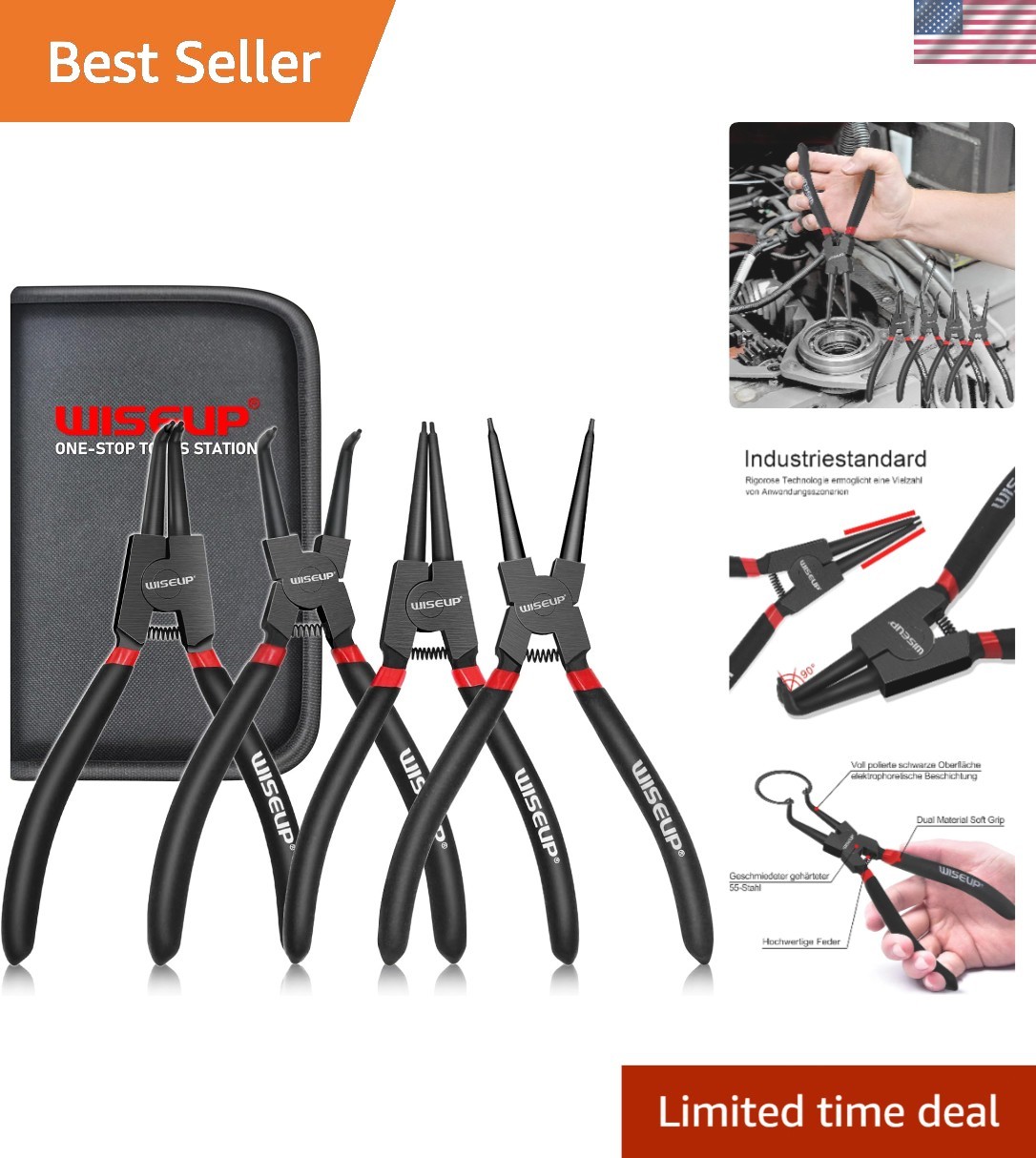 Snap Ring Pliers Set Heavy Duty 4PCS 7 Inch Internal External Circlip Kit