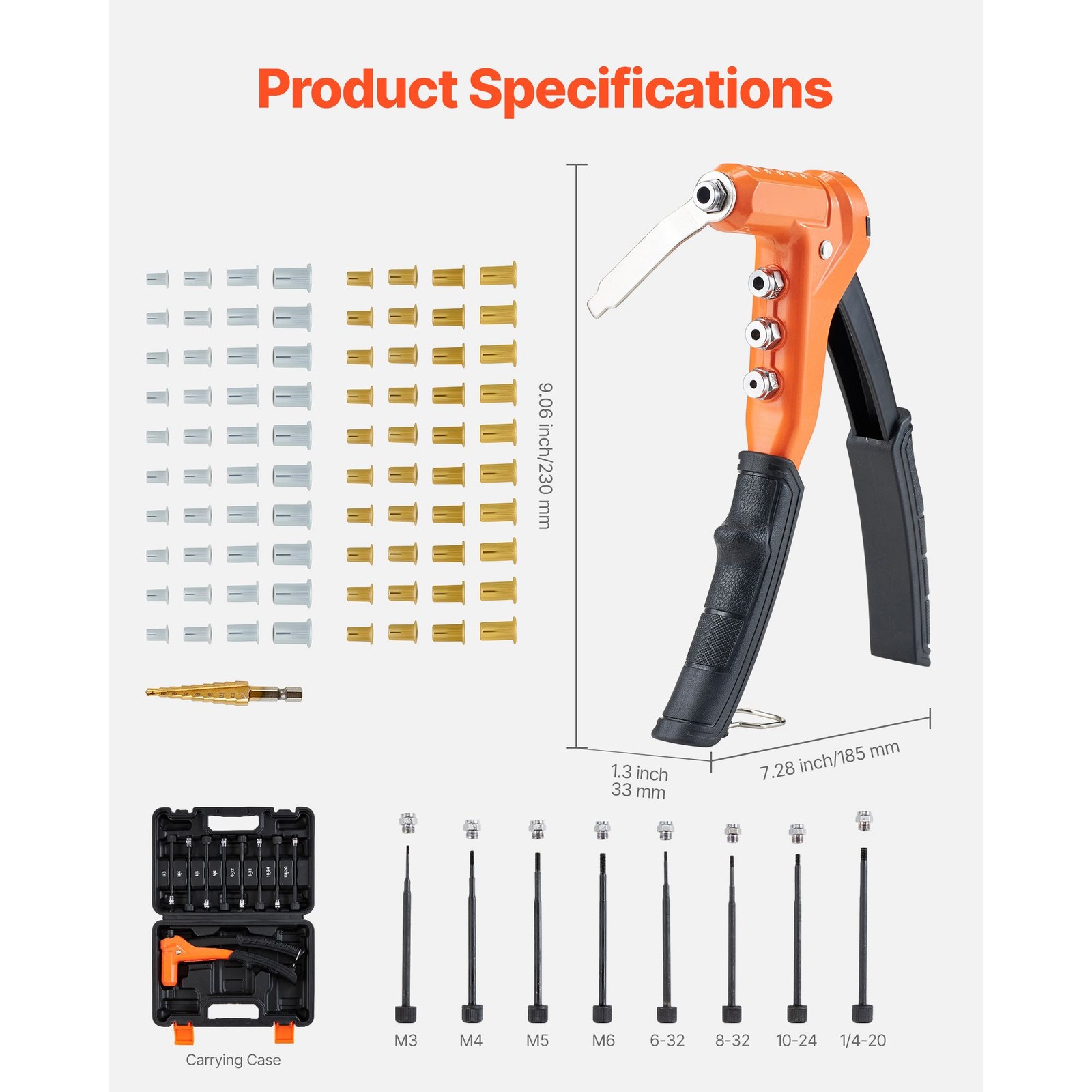 Rivet Nut Tool Kit One-Handed 8 Mandrels 80 Nuts Case