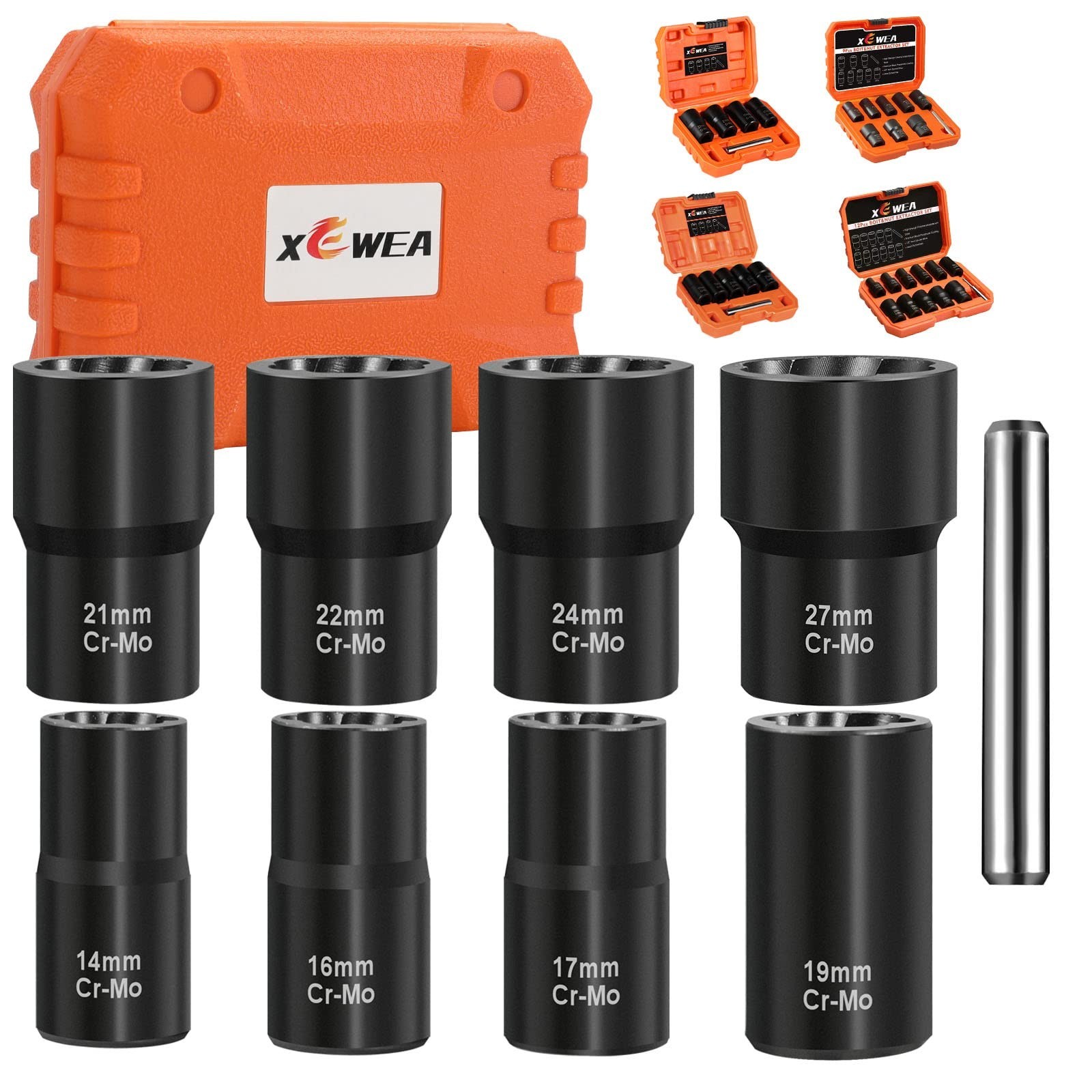 9PCS Lug Nut Extractor Set – 1/2″ Drive Impact Socket Tool for Damaged Bolts & N