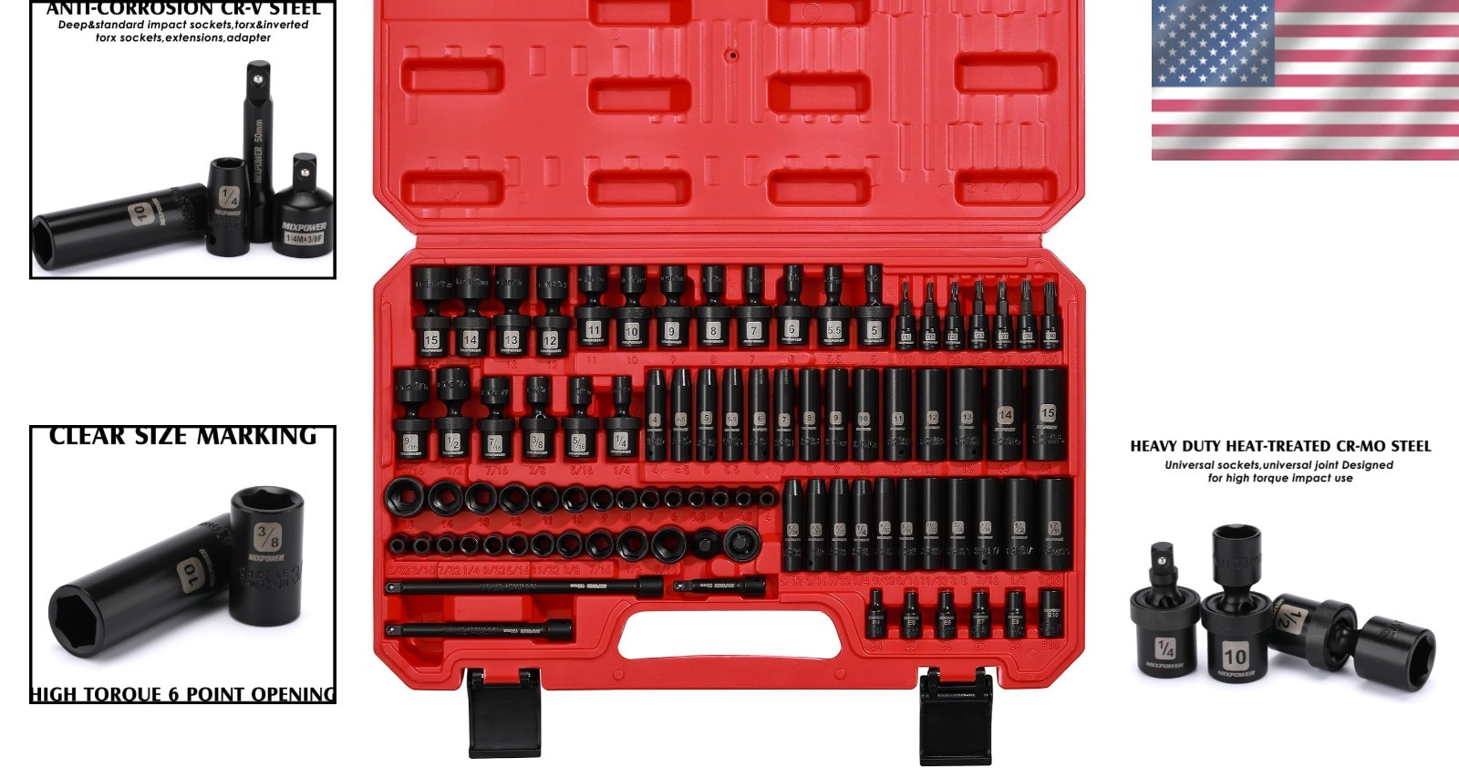 86-Piece 1/4″ Drive Impact Socket Set – Chrome Vanadium & Corrosion-Resistant