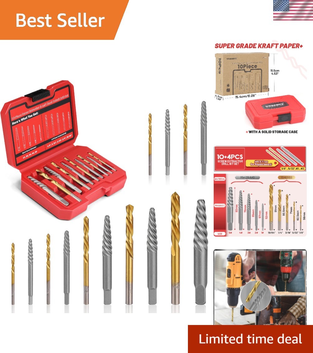 14 Pieces , Left Hand Drill Bits Set for Removing Stripped Screws and Broken …