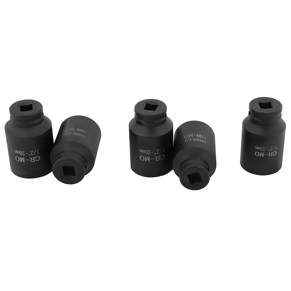 5PC 33MM-34-35-36-38MM 1/2» DRIVE 6 POINT DEEP SPINDLE AXLE NUT SOCKET SET TOOL