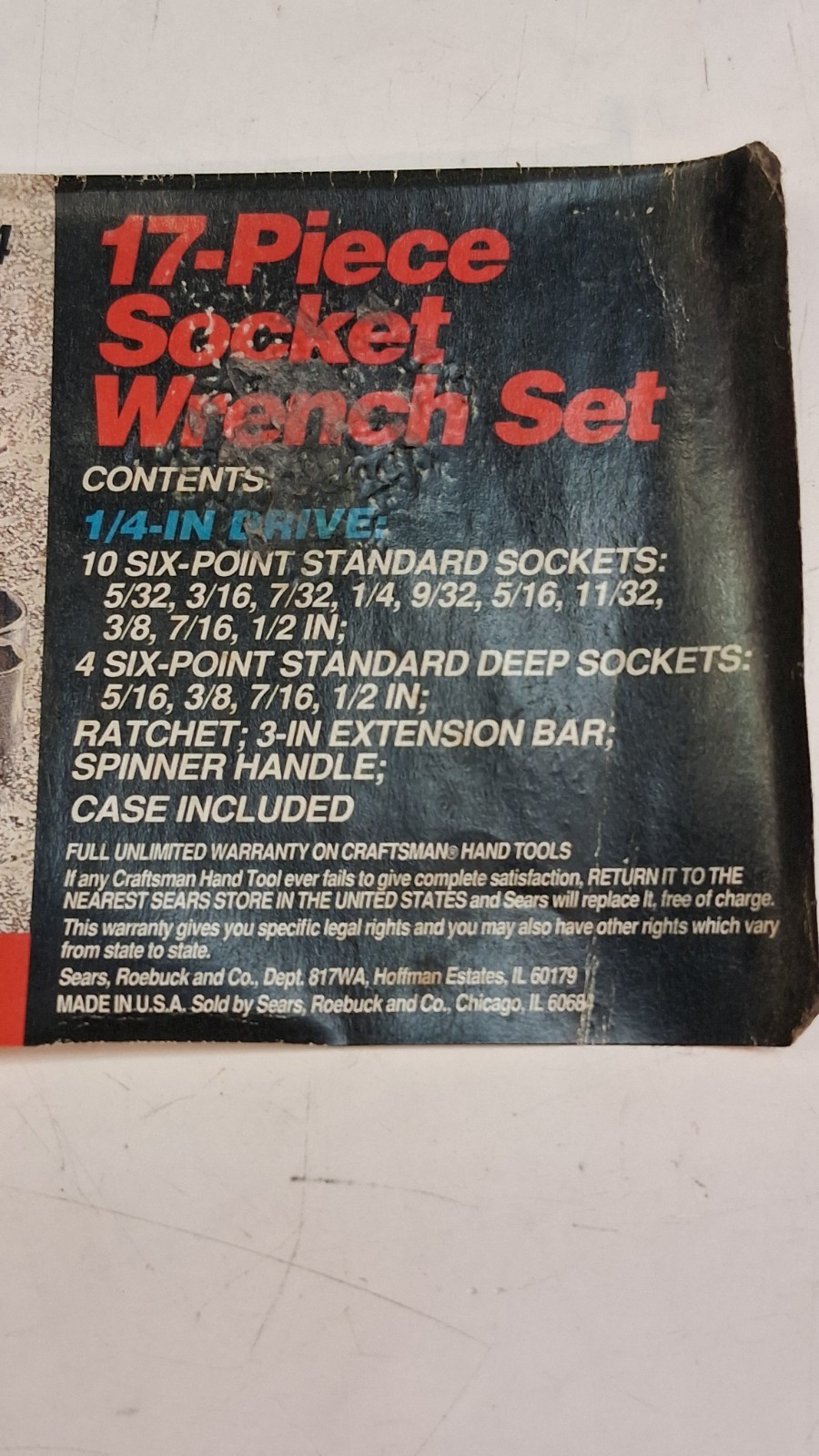 VINTAGE CRAFTSMAN (#34794) 17- PIECE 1/4″ DRIVE 6 POINT SAE SOCKET SET *USA*