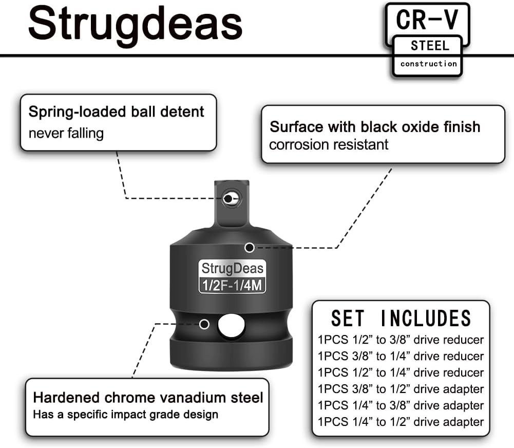 6-Piece Impact Socket Adapter Set in Chrome Vanadium Steel – Durable & Efficient