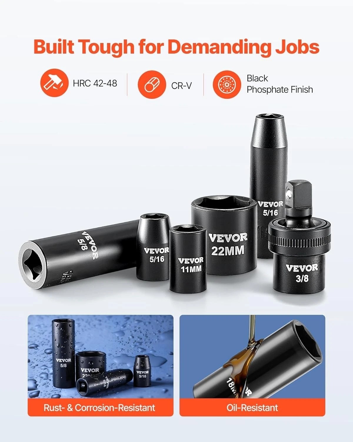 Versatile 50-Piece Socket Set: Deep & Shallow Impact Sockets, Ratchet & More
