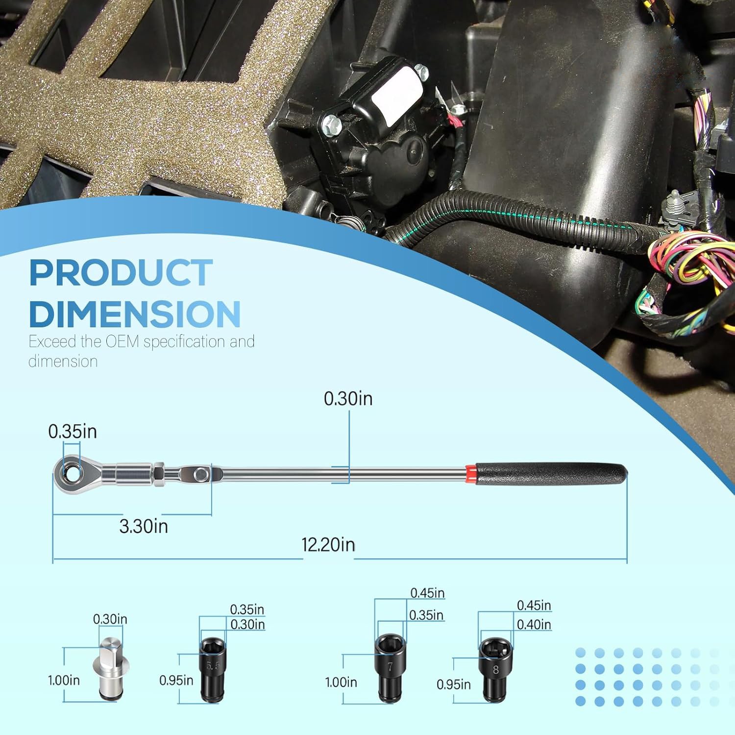 64180 Actuator Motor Wrench Kit Includes 5.5mm 7mm 8mm Socket &1/4″Drive Adapter