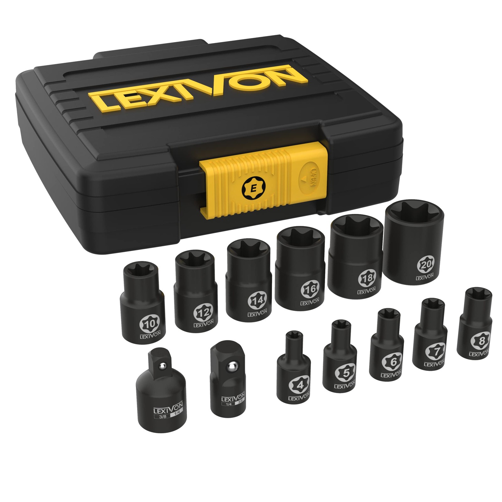 LEXIVON E-TORX Socket Set, Chrome Vanadium Set E4 – E20, Black