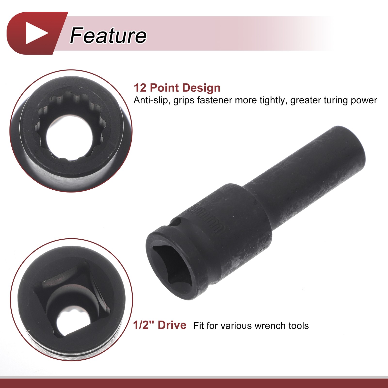 Universal 1/2 Inch Drive Impact Socket 10mm 12 Point High Carbon Steel 1 Pcs