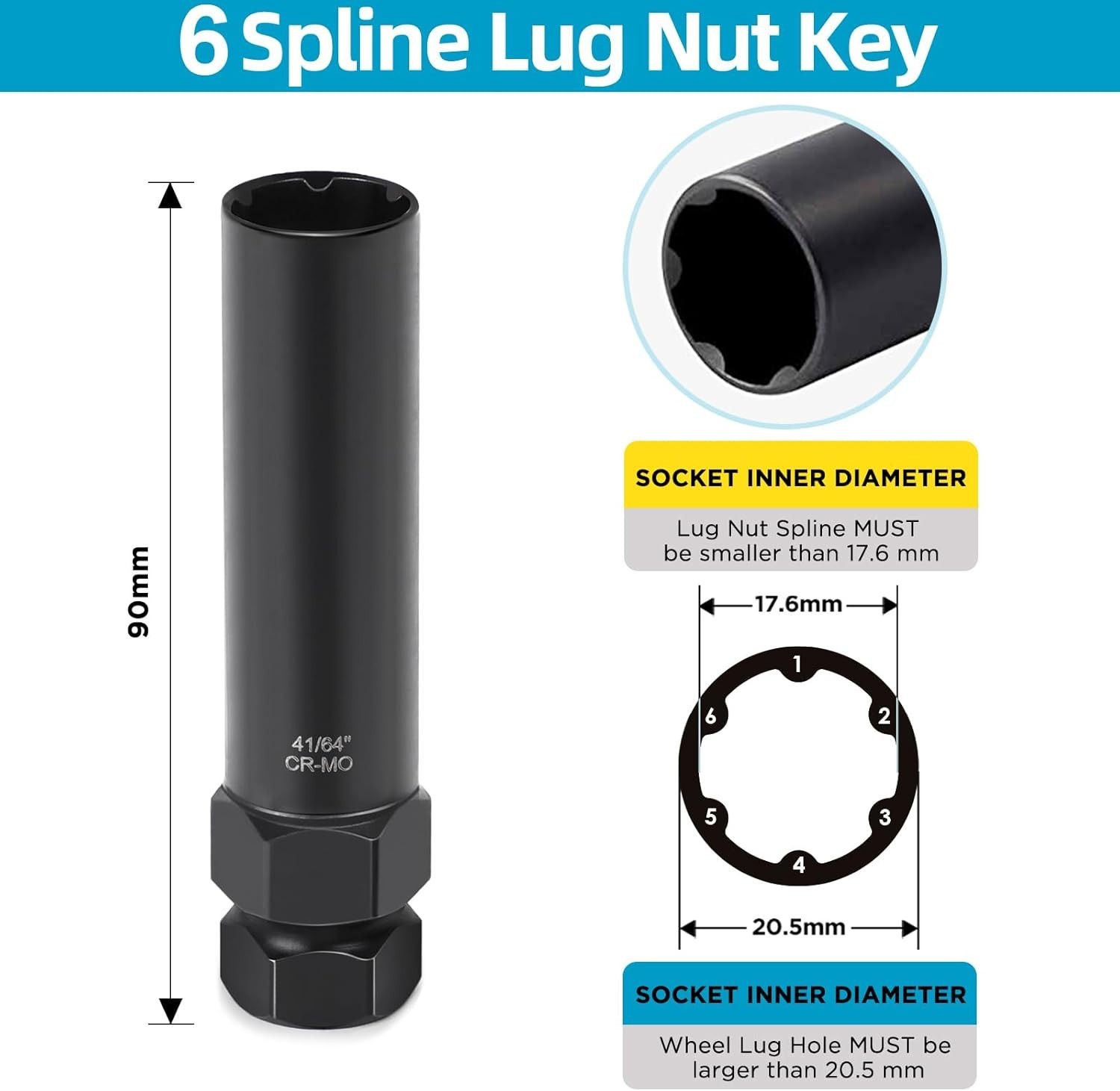 2 Piece Small 6 & 7 Spline Lug Nut Socket-Tuner Socket Tool, Wheel Lock Key f…