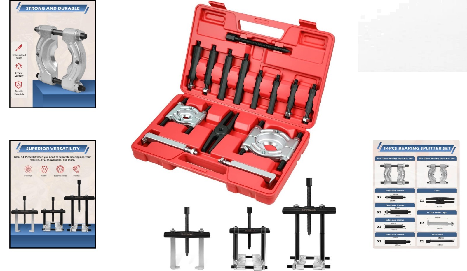 Complete 14-Pc Bearing Separator Tool Kit with Drop-Forged Steel Construction