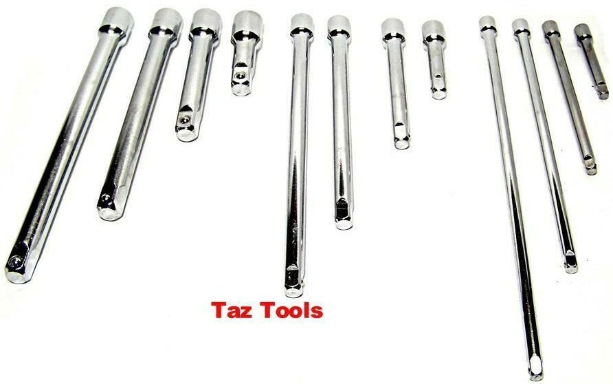 12pc Extension Bar Socket Set 1/4″ 3/8″ 1/2″ Dr. 3″,4″ 5″,6″,8″,9″,10″,12″ Long