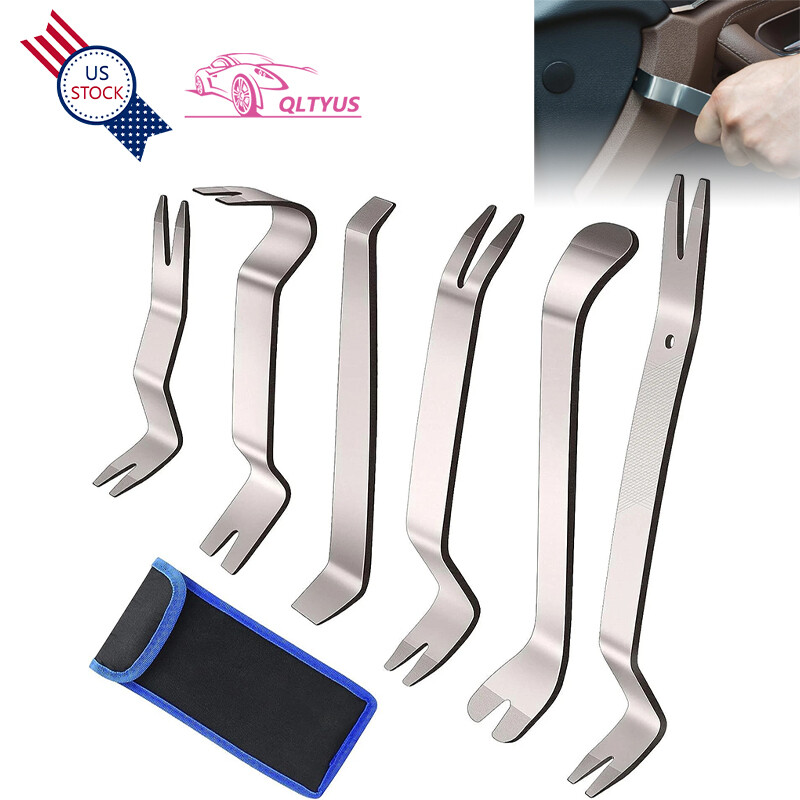 6PCS Metal Car Trim Removal Pry Tool Kit Panel Door Dash Fastener Remover Set