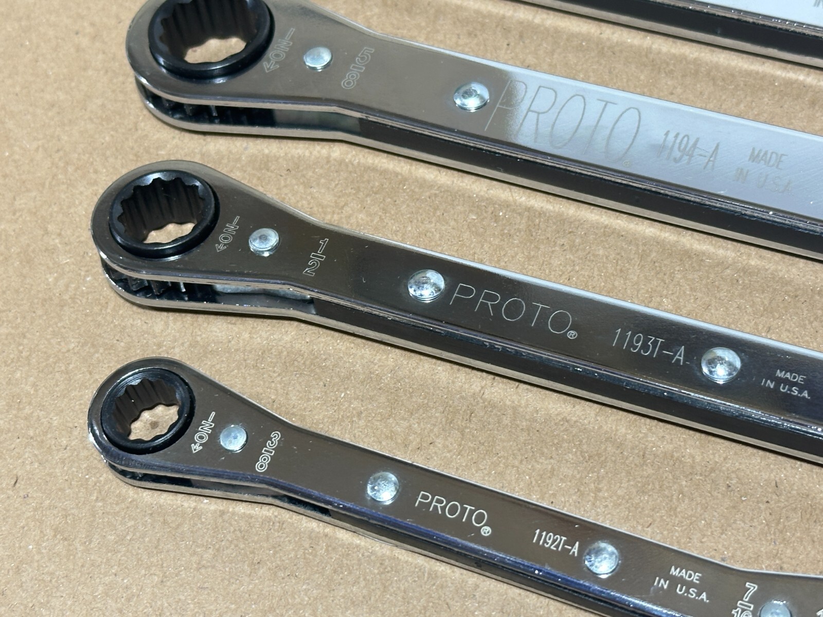 NEW Proto Tools USA 4pc 3/8-7/8” SAE Ratcheting Box End Wrench Set, 12 Point
