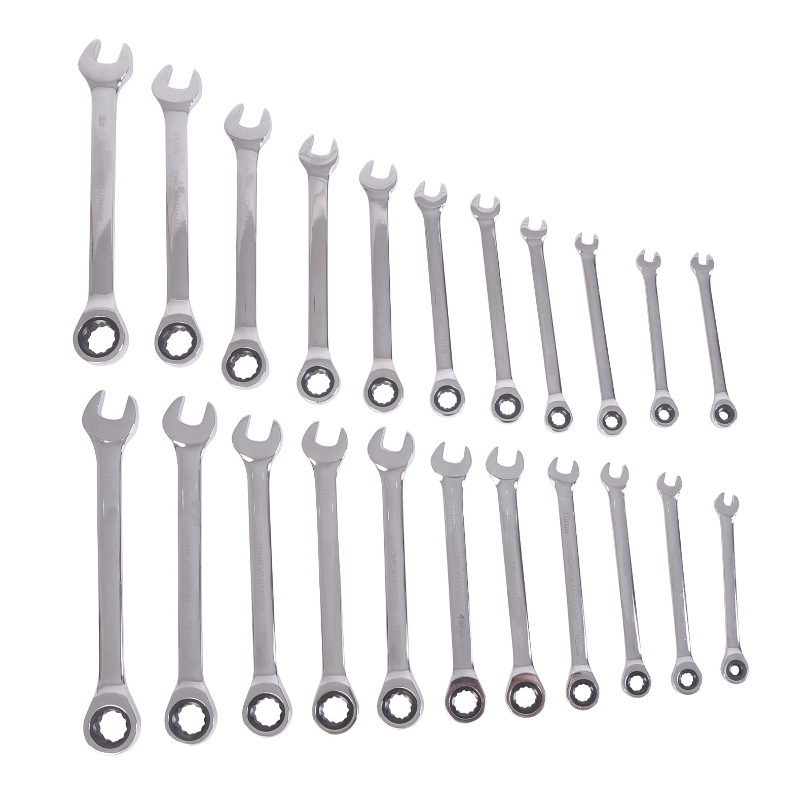 22pc Ratchet Wrenches Set Metric SAE Imperial Combination Ratcheting Spanner Kit