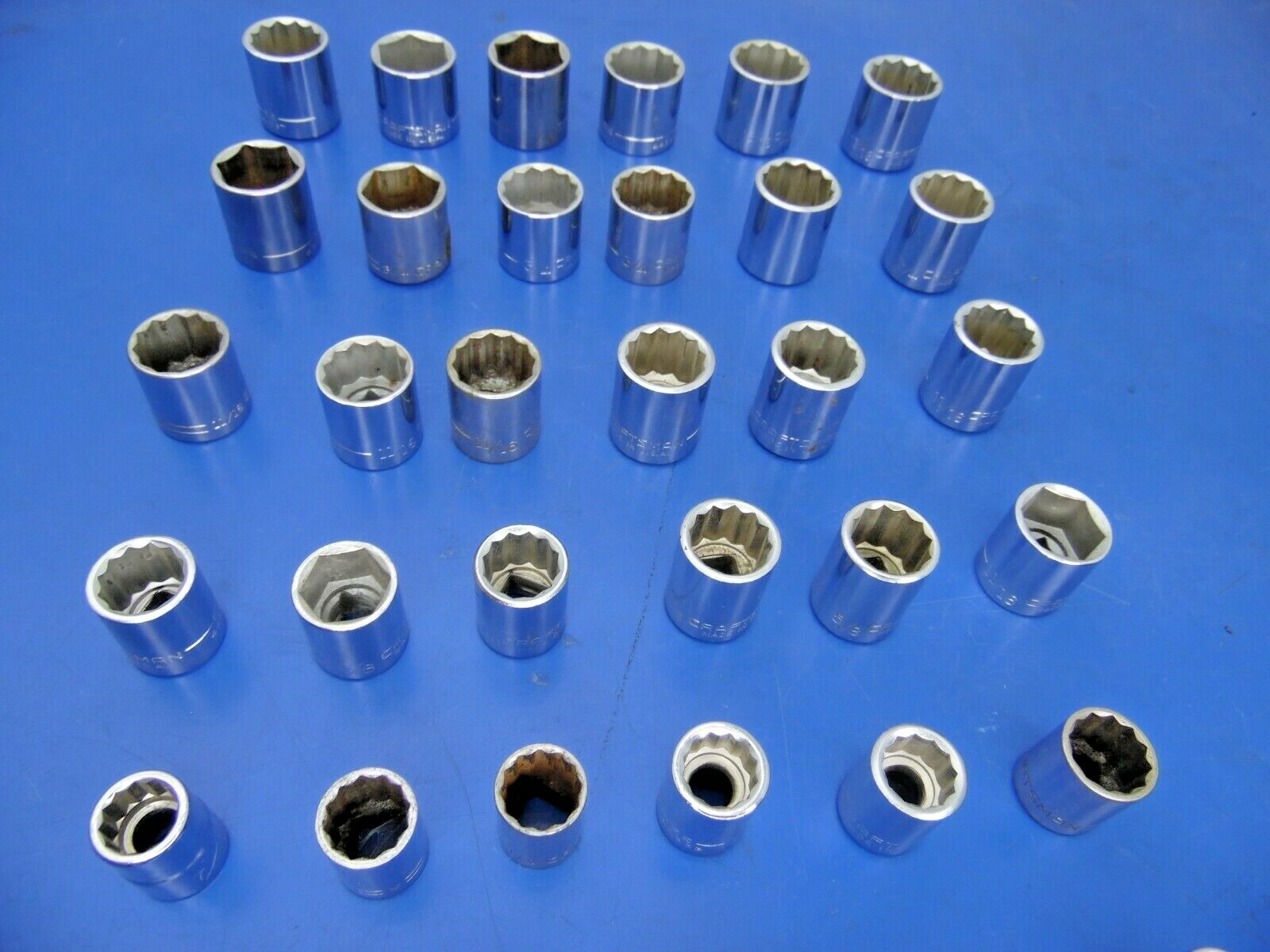 Craftsman 3/8″ Drive SAE Shallow Sockets,Lot of 37,USED,See Below for Sizes