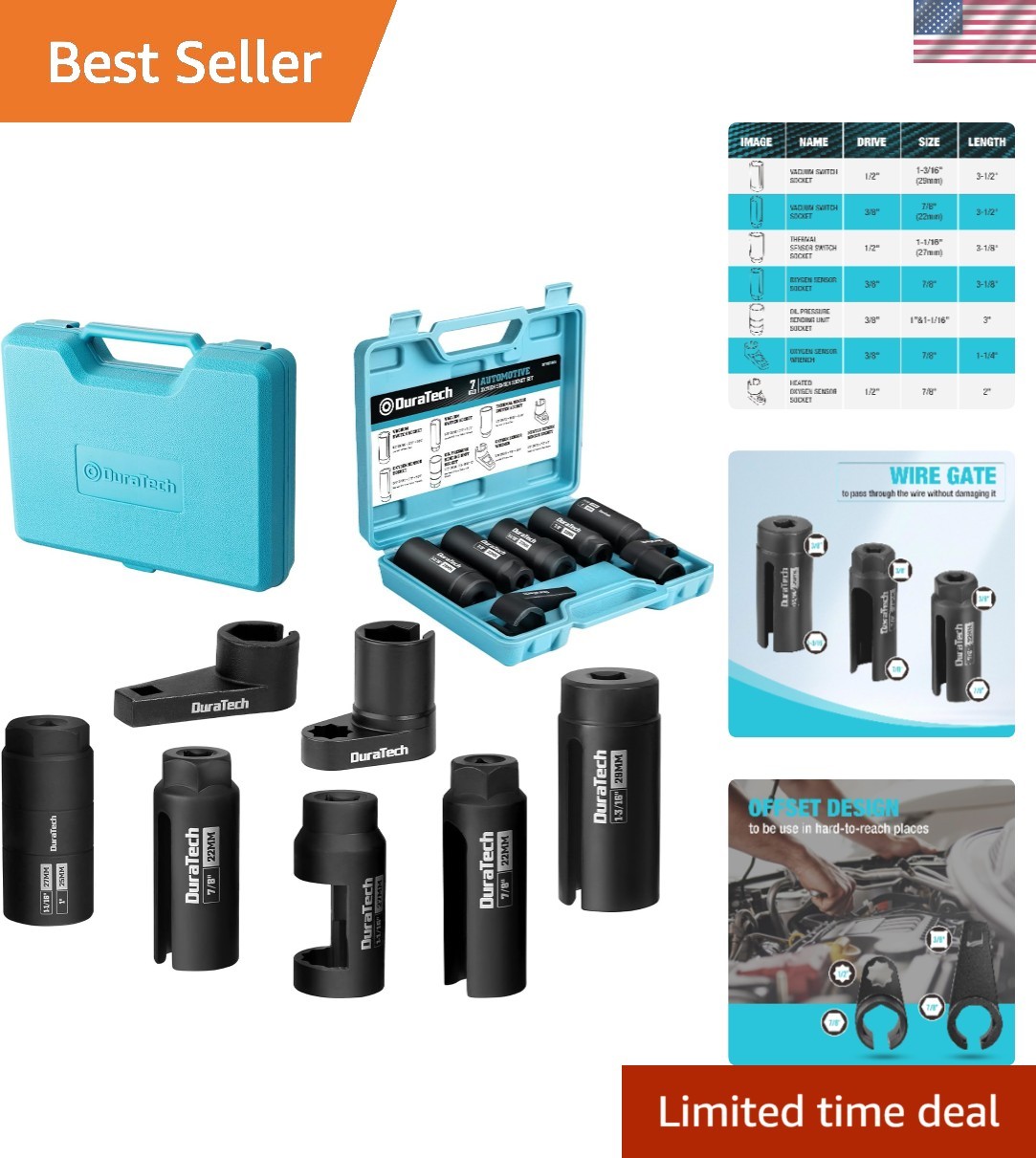 7PCS O2 Oxygen Sensor & Oil Pressure Socket Set, 1/2″ 3/8″ Drive x 22mm 7/8″ …