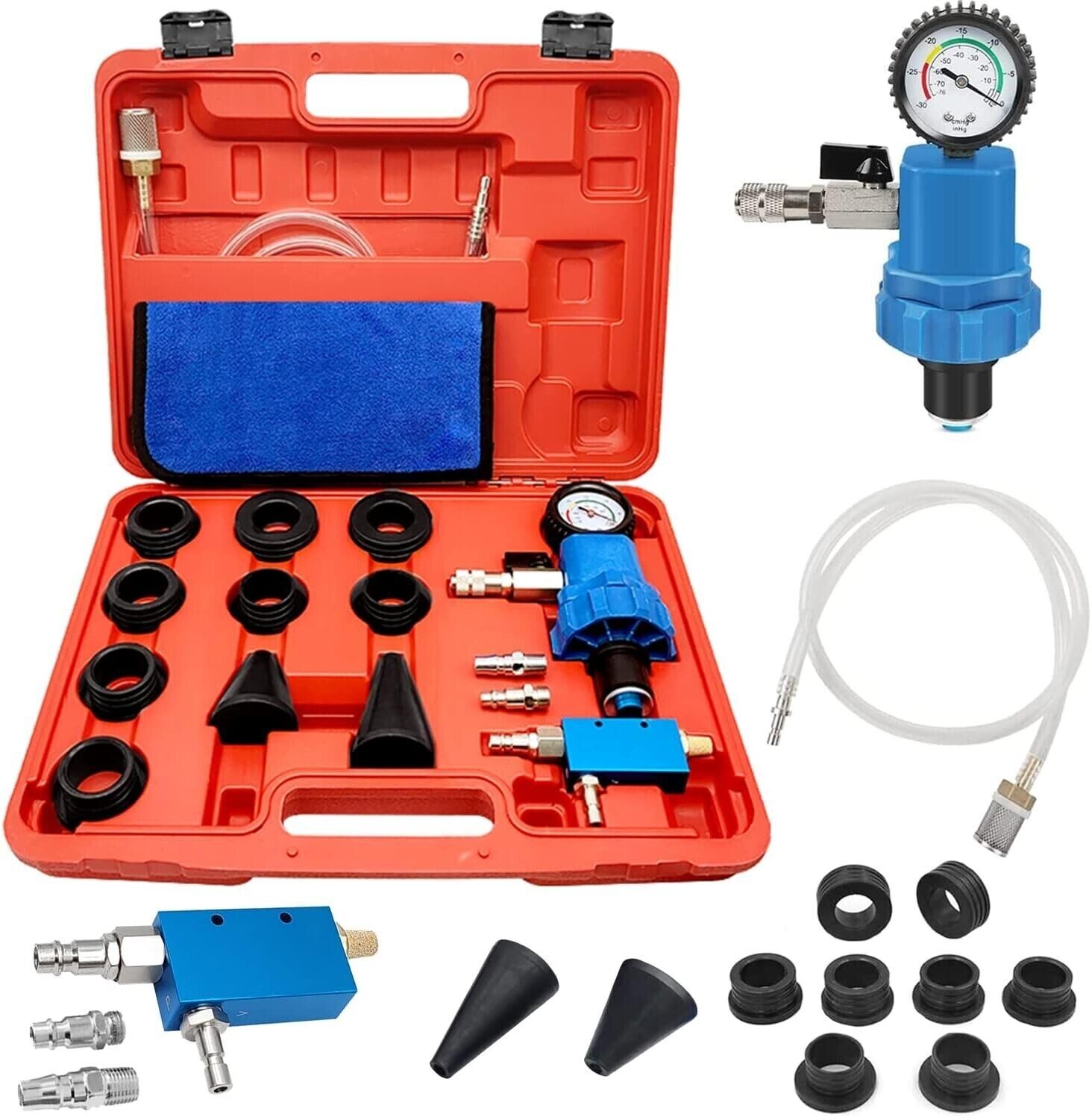 16PCS Radiator Cooling System Vacuum Purge Gauge Tool Coolant Refilling Kit