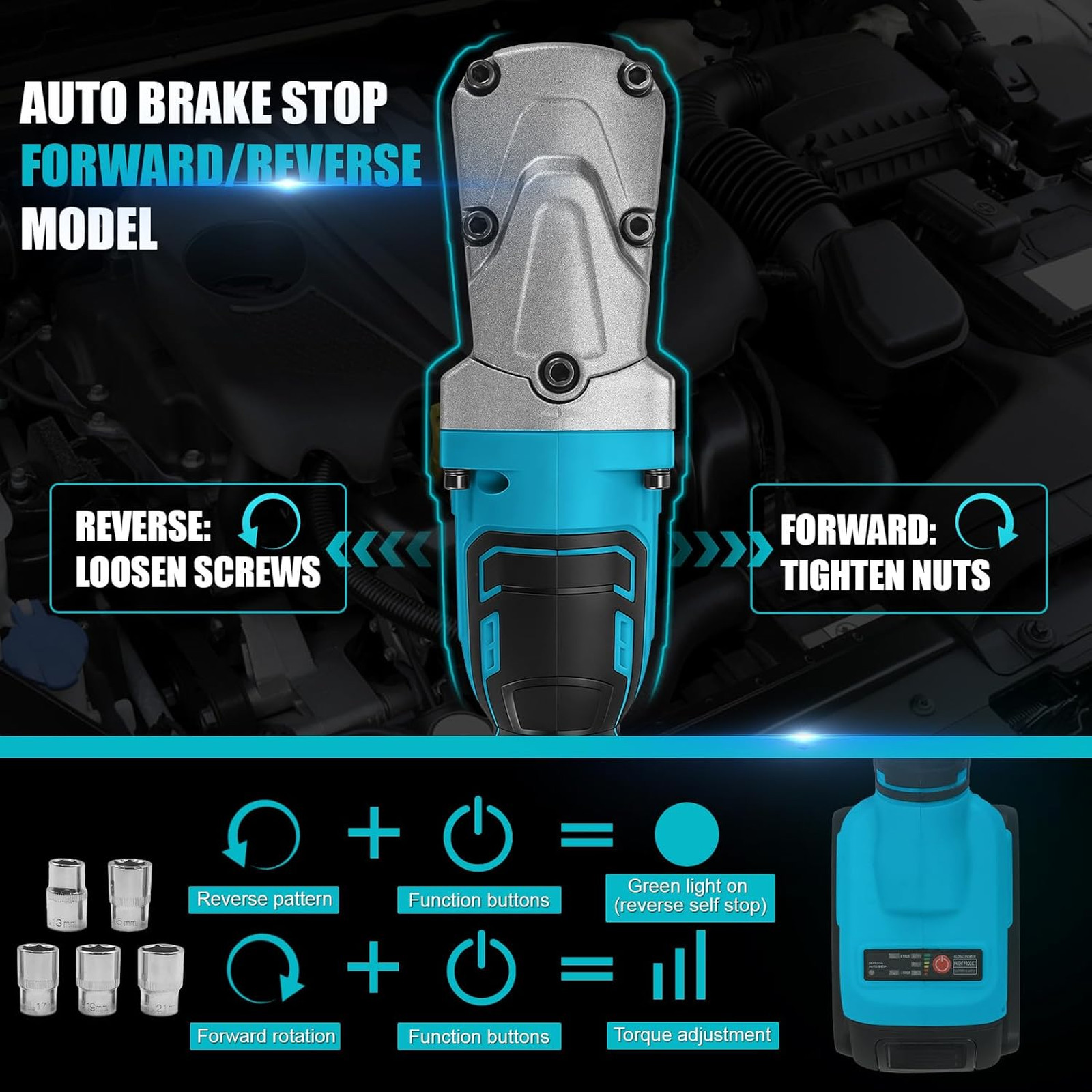 Electric Right Angle Impact Wrench Compatible with Makita 18V Battery, 1/2″ 206