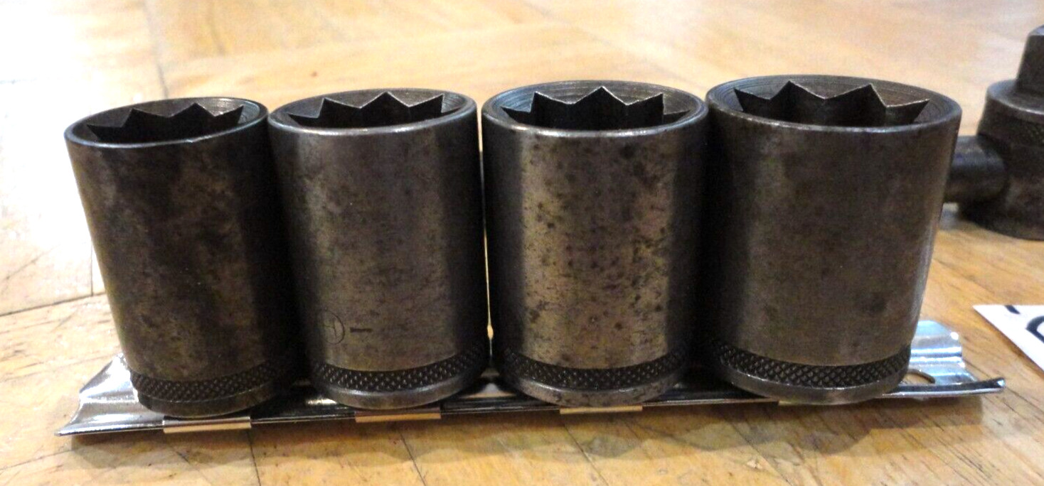 CRAFTSMAN TOOLS VINTAGE 1/2 DRIVE 8 POINT SOCKETS + BREAKER BAR RARE CIRCLE H
