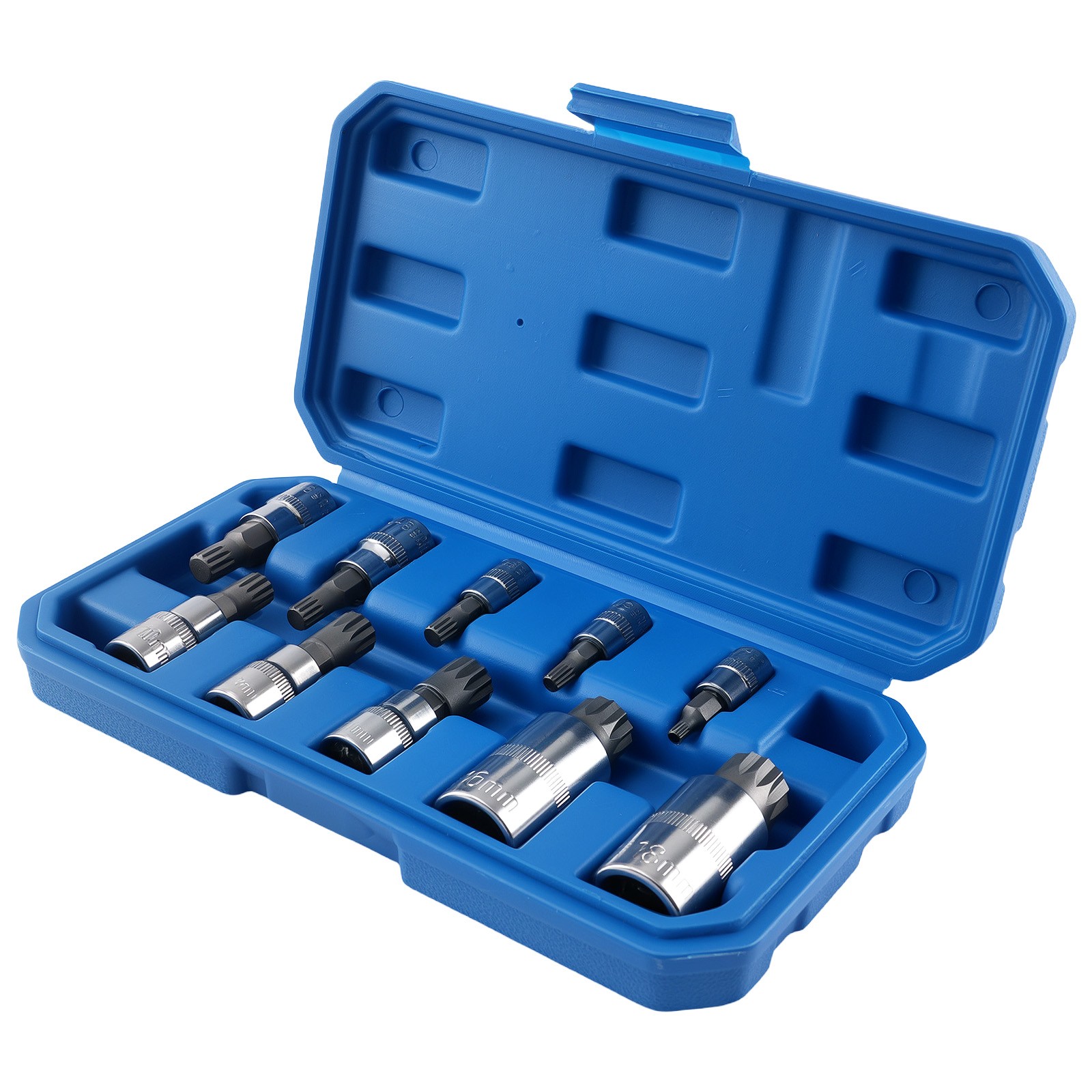 10pc Triple Square 12 Point Spline Bit socket Set M4 to M18 S2 Steel Bits
