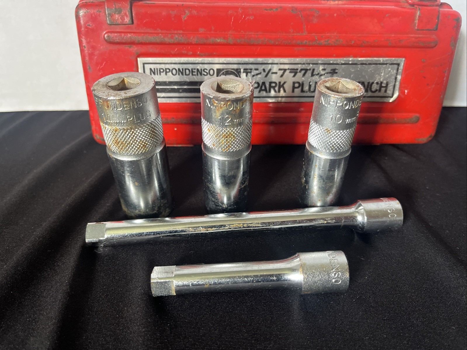 Vtg Nippondenso ND Spark Plug Wrench 5 Pc Socket Set W/Case 10mm,12mm,14mm