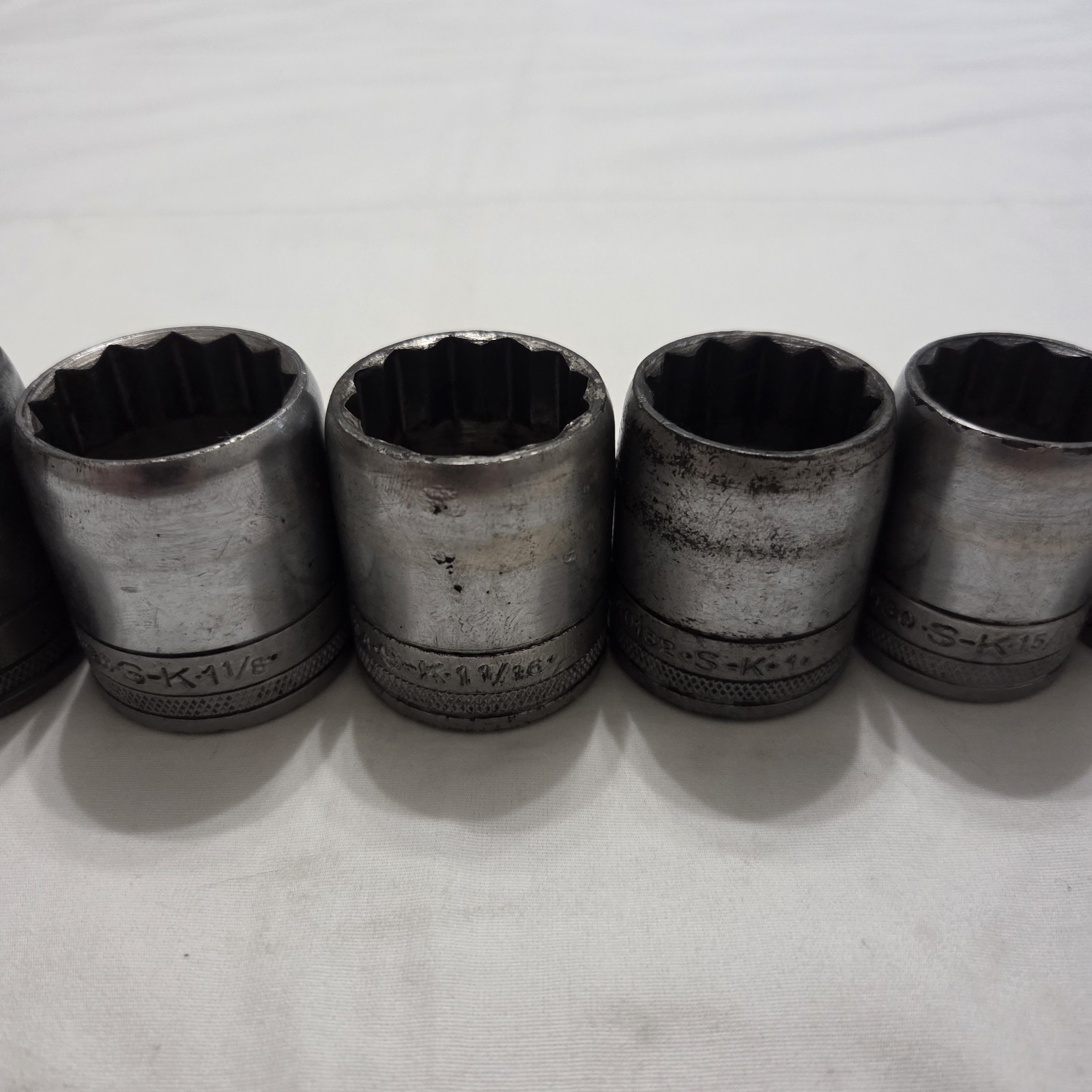Vintage SK Tools 16pc 7/16″ to 1-1/4″ 12pt SAE Socket Set 1/2″ Drive Made In USA