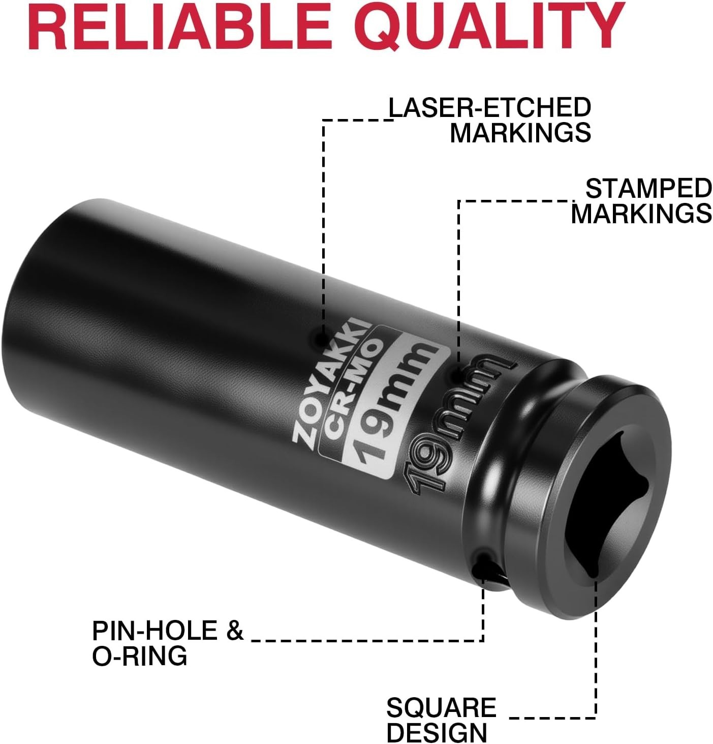Durable 1/2″ Drive 19mm Deep Socket – Black Phosphate Finish, High Compatibility