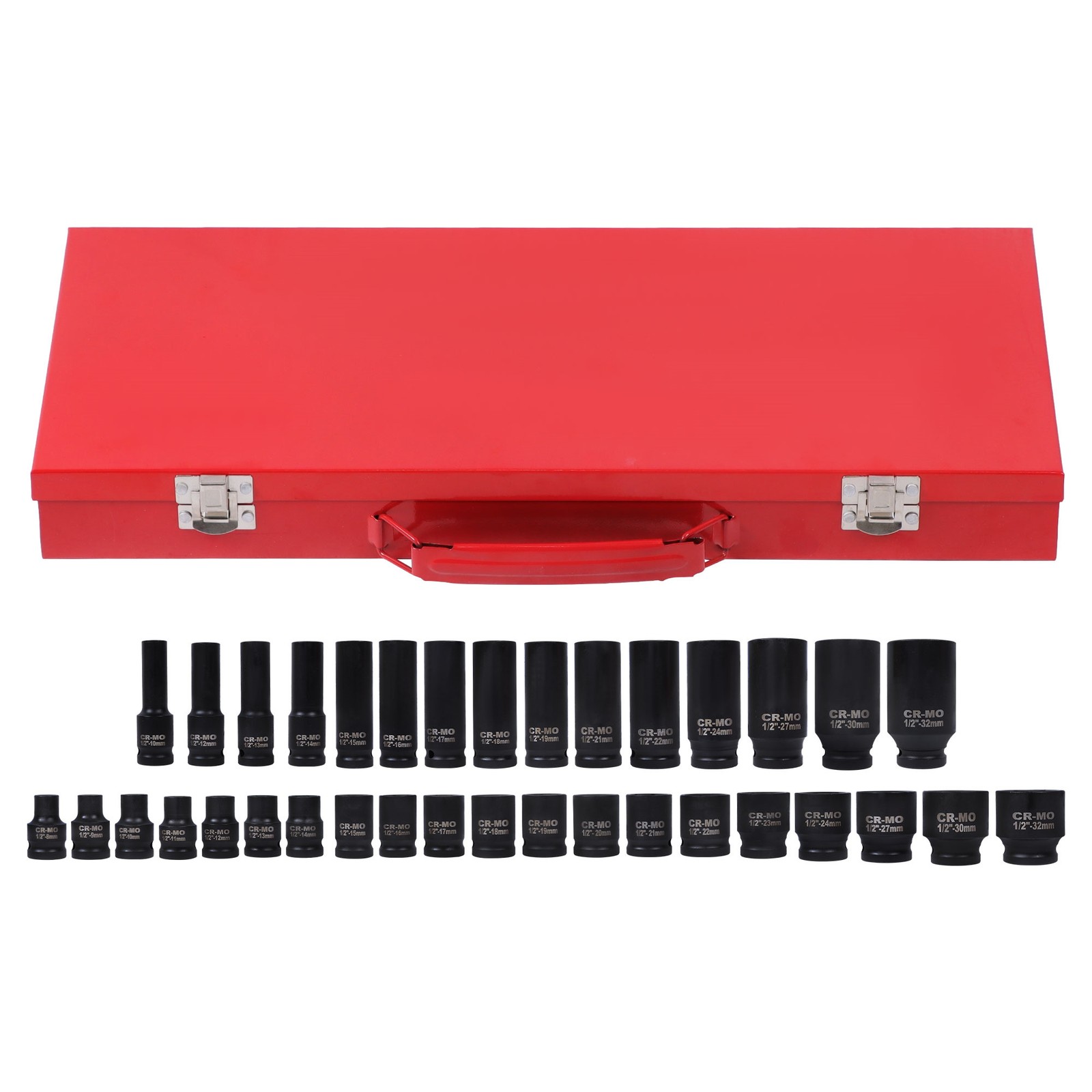 1/2″ Inch 35Pcs Deep Impact Socket Set Drive 8-32mm Metric Garage Sae With Box