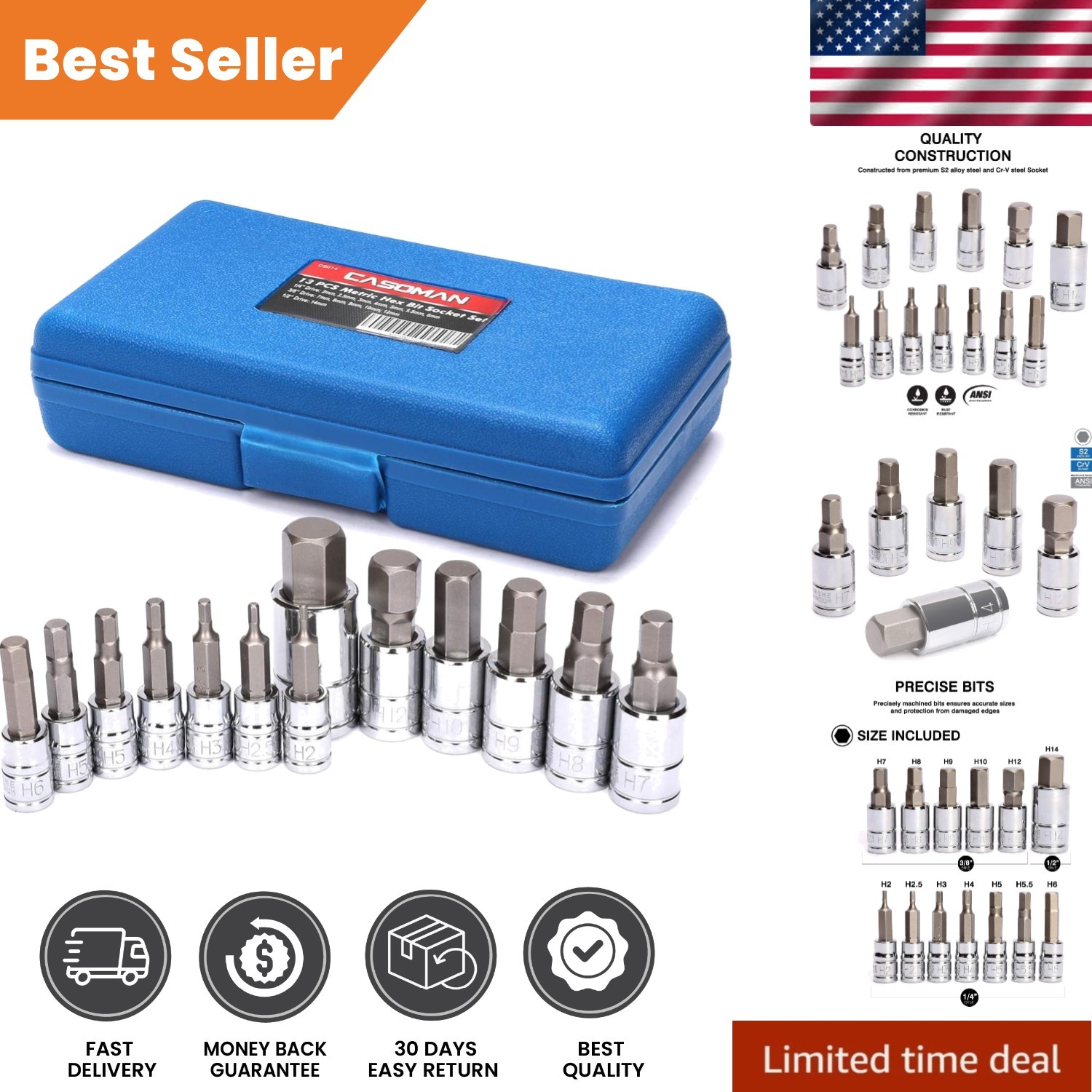 Casoman 13-Piece Metric Hex Bit Socket Set, S2 Steel for Superior Durability