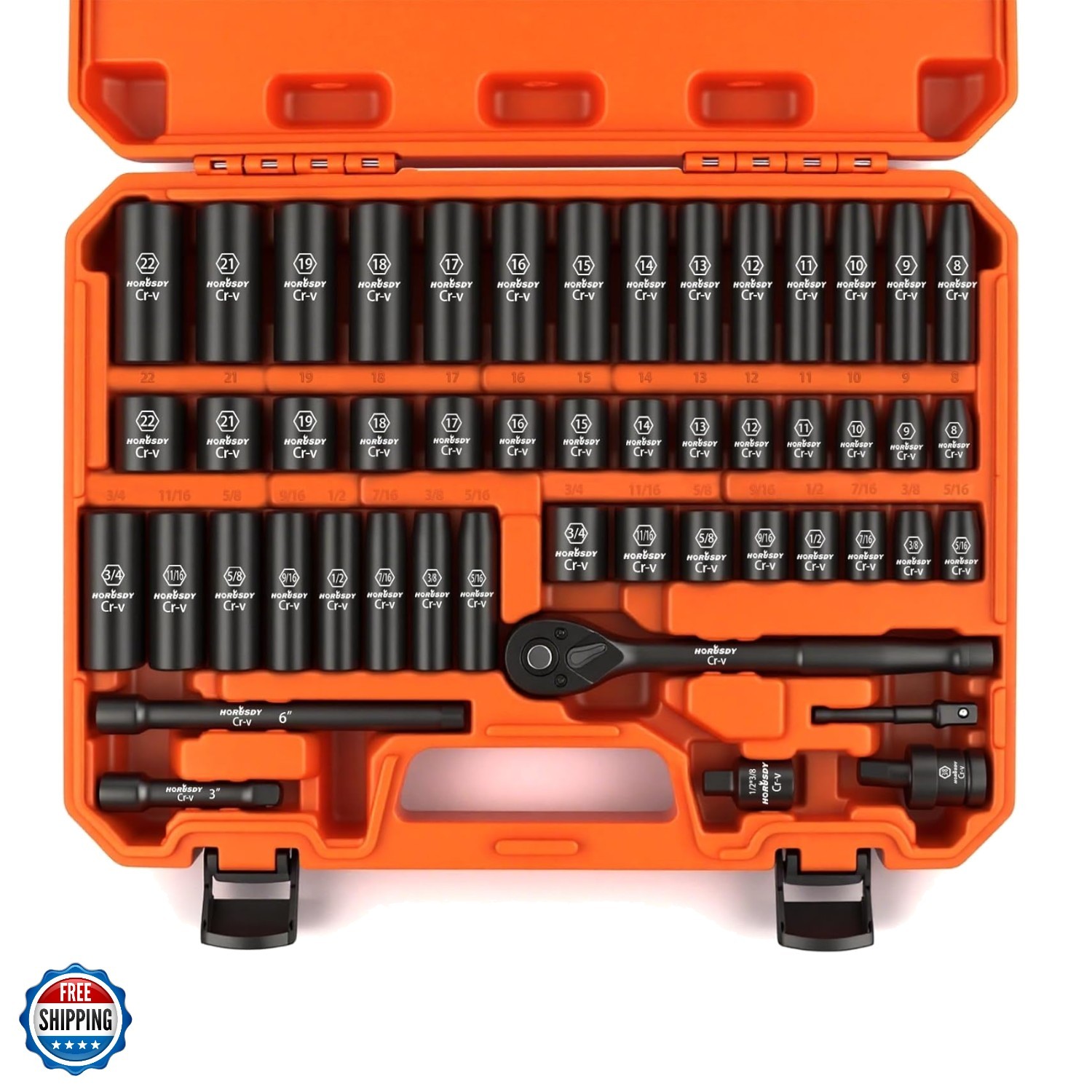 3/8″ Drive Impact Socket Set, 50-Piece Standard SAE 5/16 to 3/4 inch and Metr…