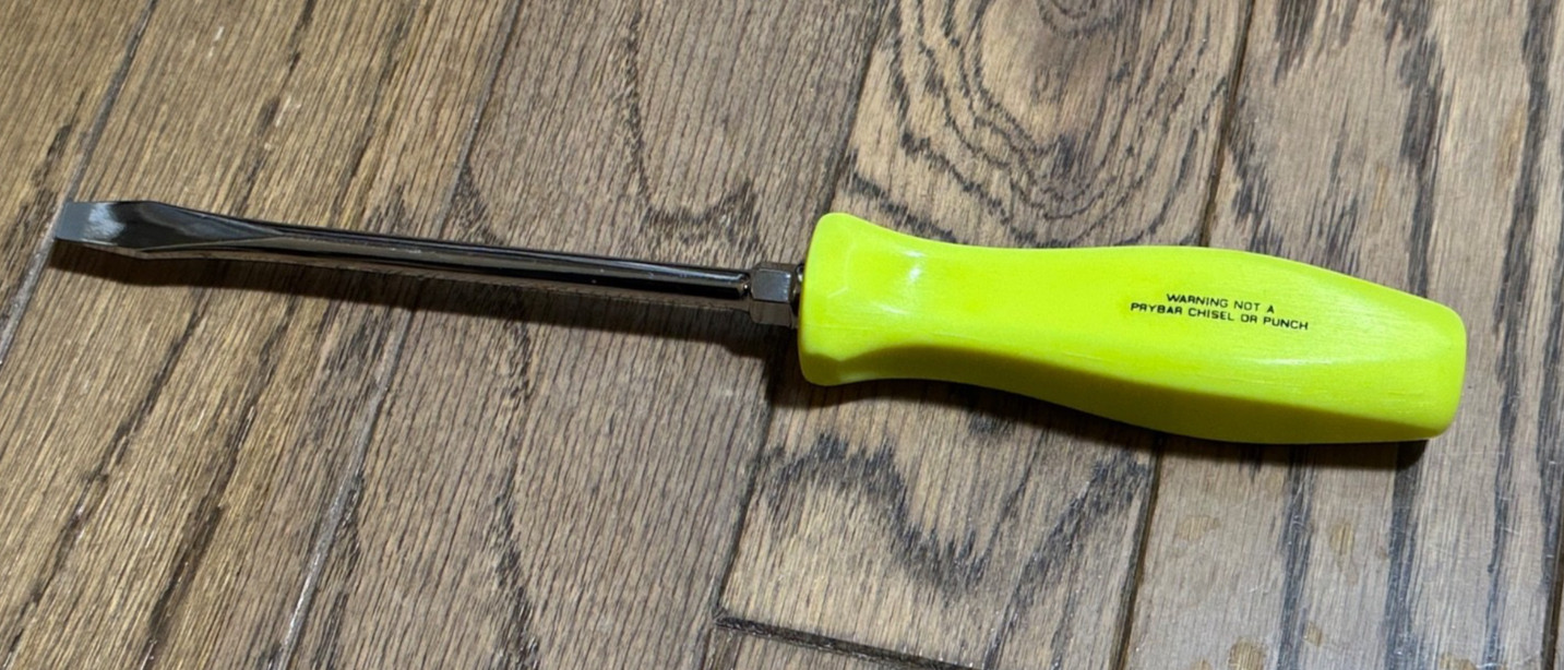 🇺🇸NEW Snap On Tools Hi-VIZ Yellow Hard Flat Blade Screwdriver Slotted 11″ Long